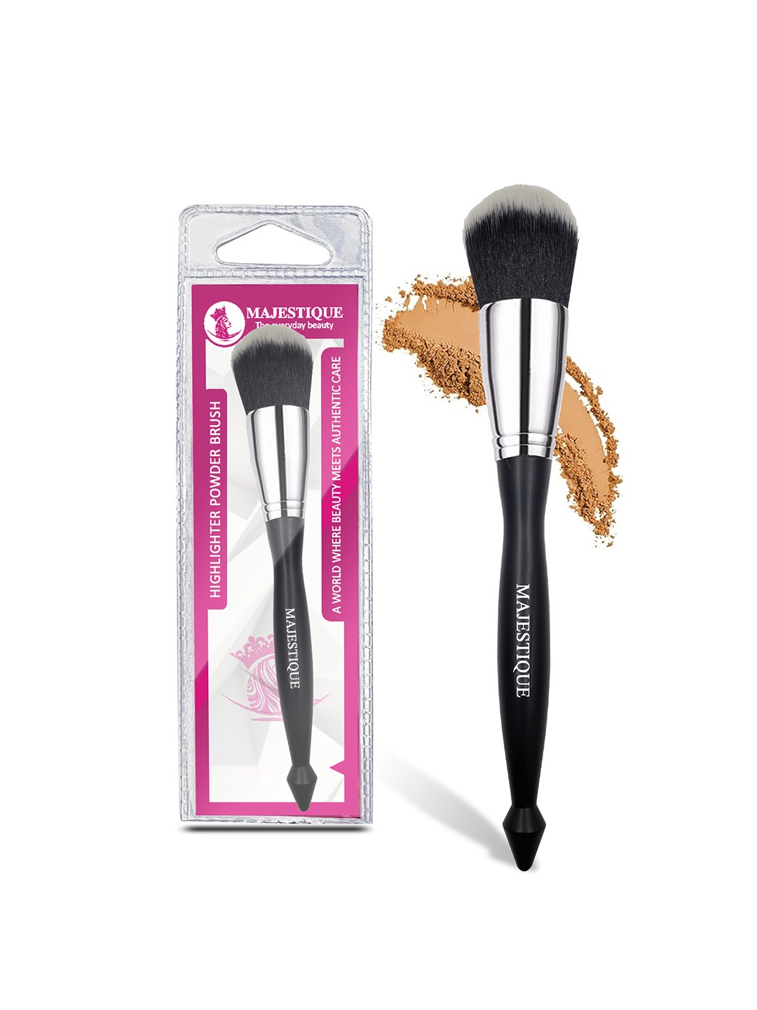 

MAJESTIQUE Beauty Highlighter Powder Makeup Brush with Soft Bristles, Black