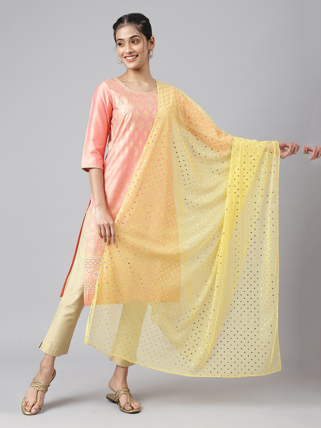 

AURELIA Yellow Printed Dupatta