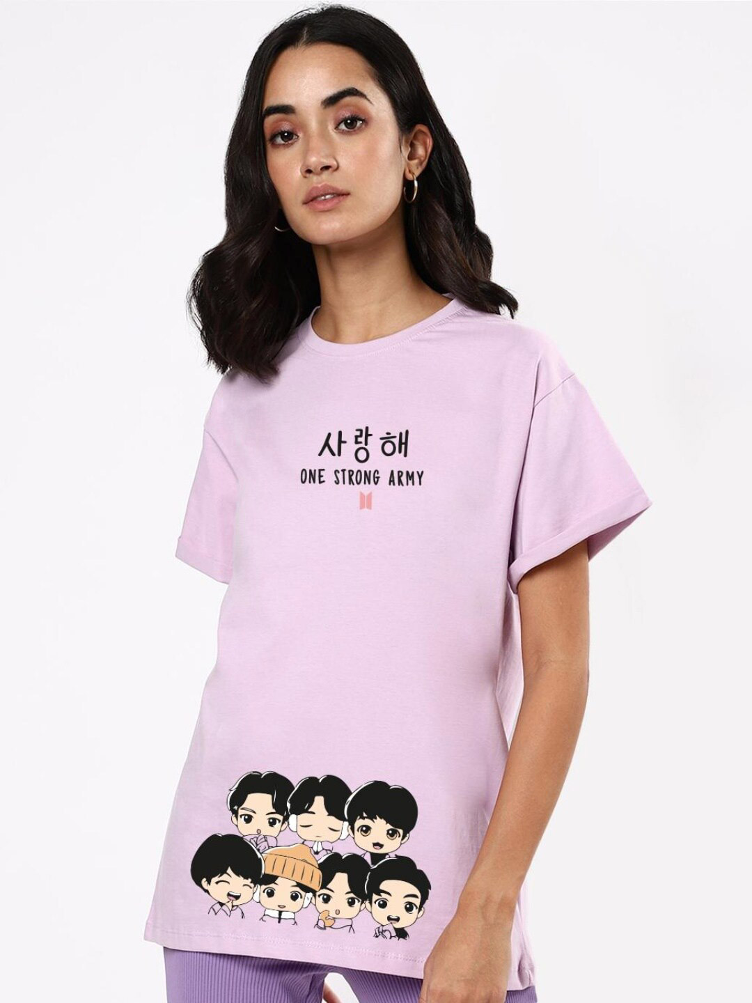 

Bewakoof Women Purple Typography Printed Pure Cotton Relaxed Fit T-shirt
