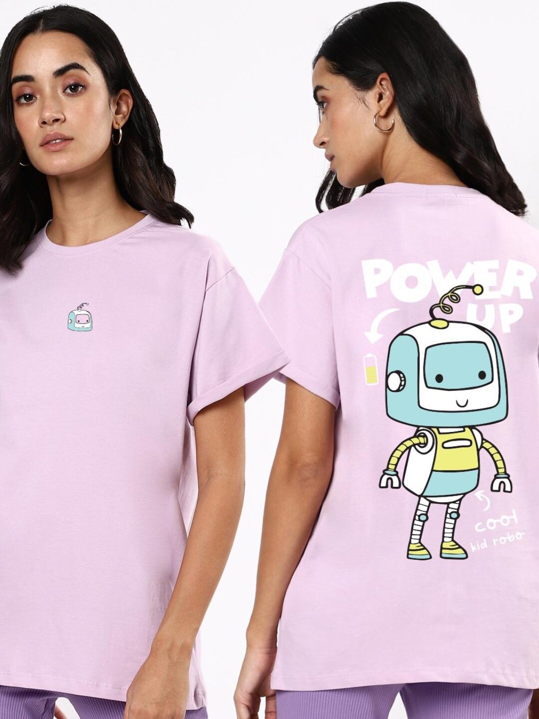 

Bewakoof Women Power Up Graphic Printed Pure Cotton Relaxed Fit T-shirt, Purple