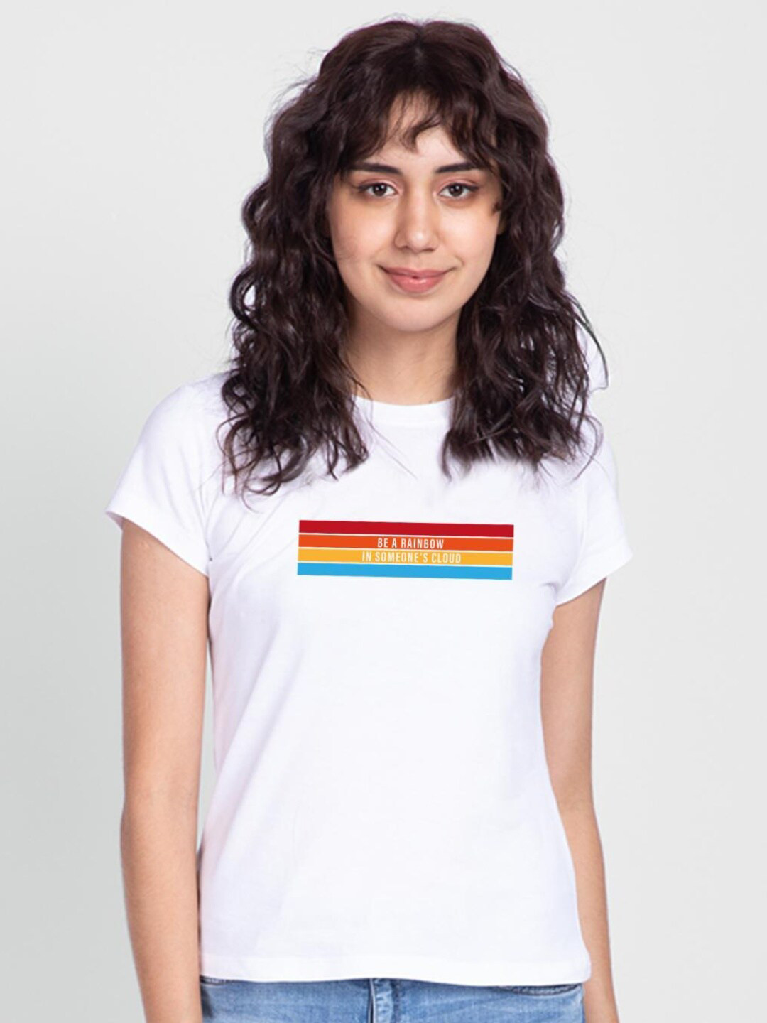 

Bewakoof Women White Typography Printed Extended Sleeves Pure Cotton Slim Fit T-shirt