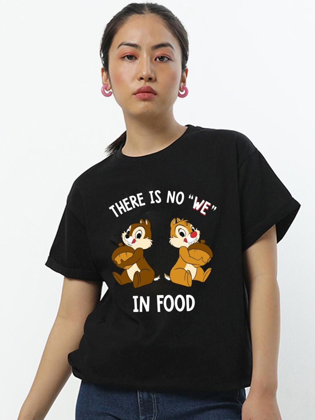 

Bewakoof No We in Food Graphic Printed Boyfriend T-shirt, Black