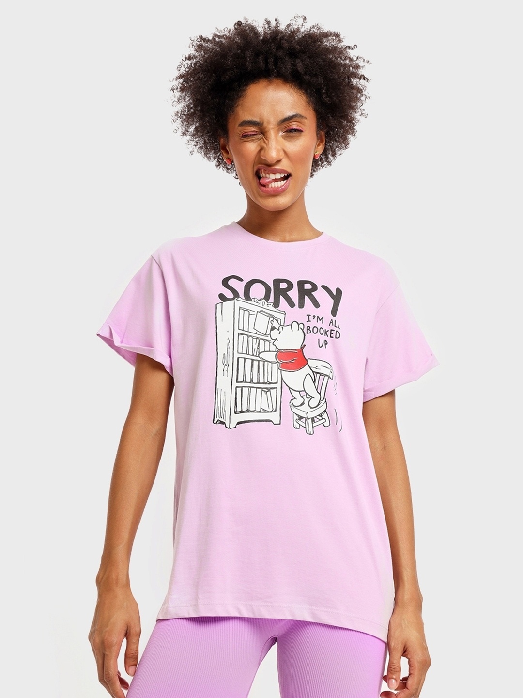 

Bewakoof Women Purple Typography Printed Pure Cotton Applique Relaxed Fit T-shirt