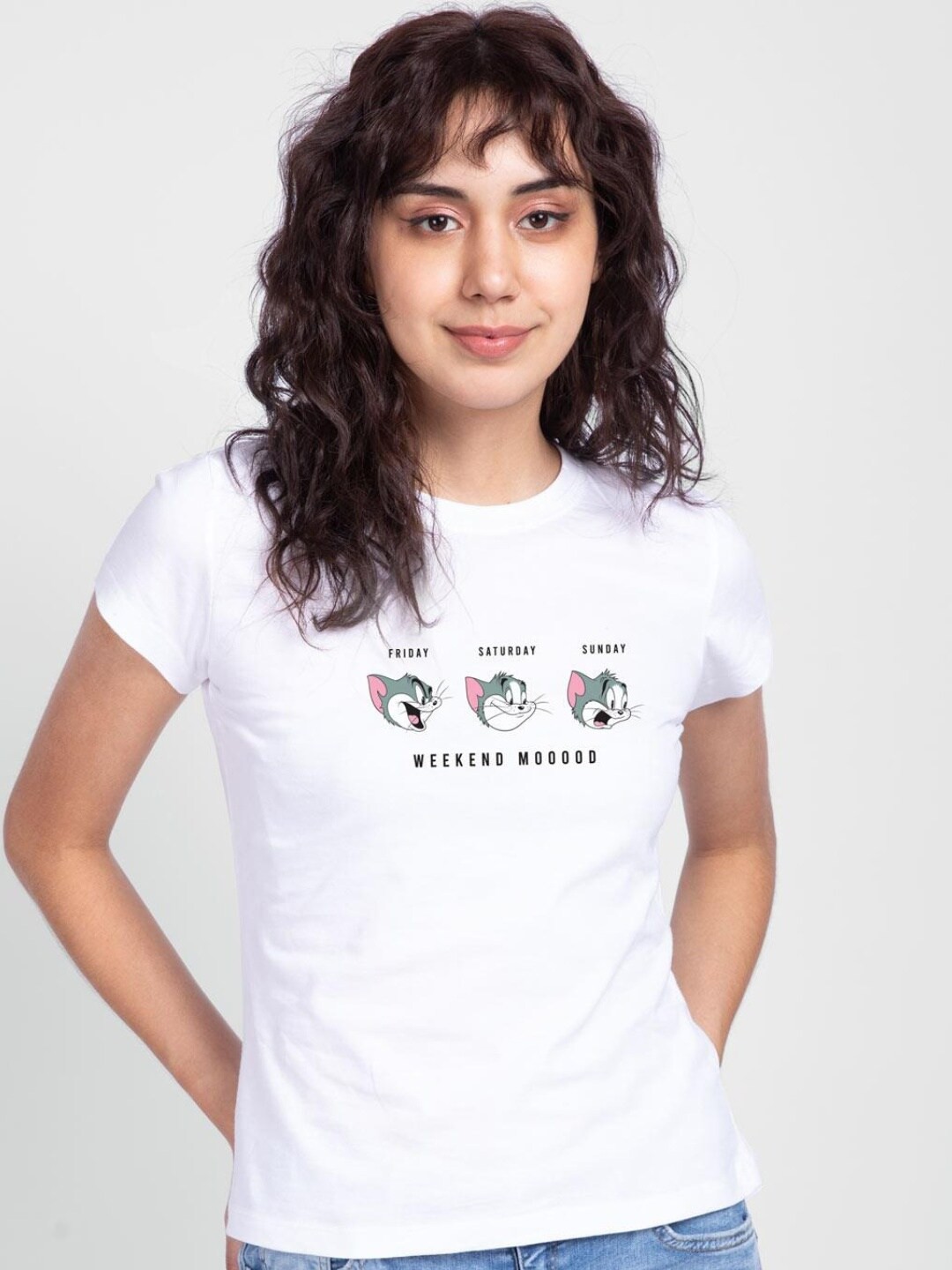 

Bewakoof Women White Typography Printed Pure Cotton Slim Fit T-shirt