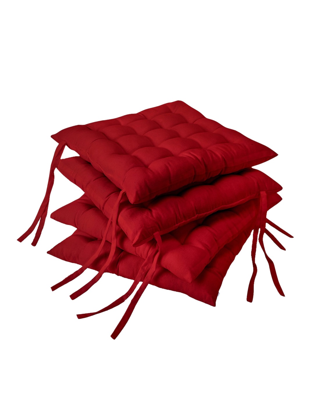 

Encasa Homes Set of 4 Red Solid Cotton Chairpads