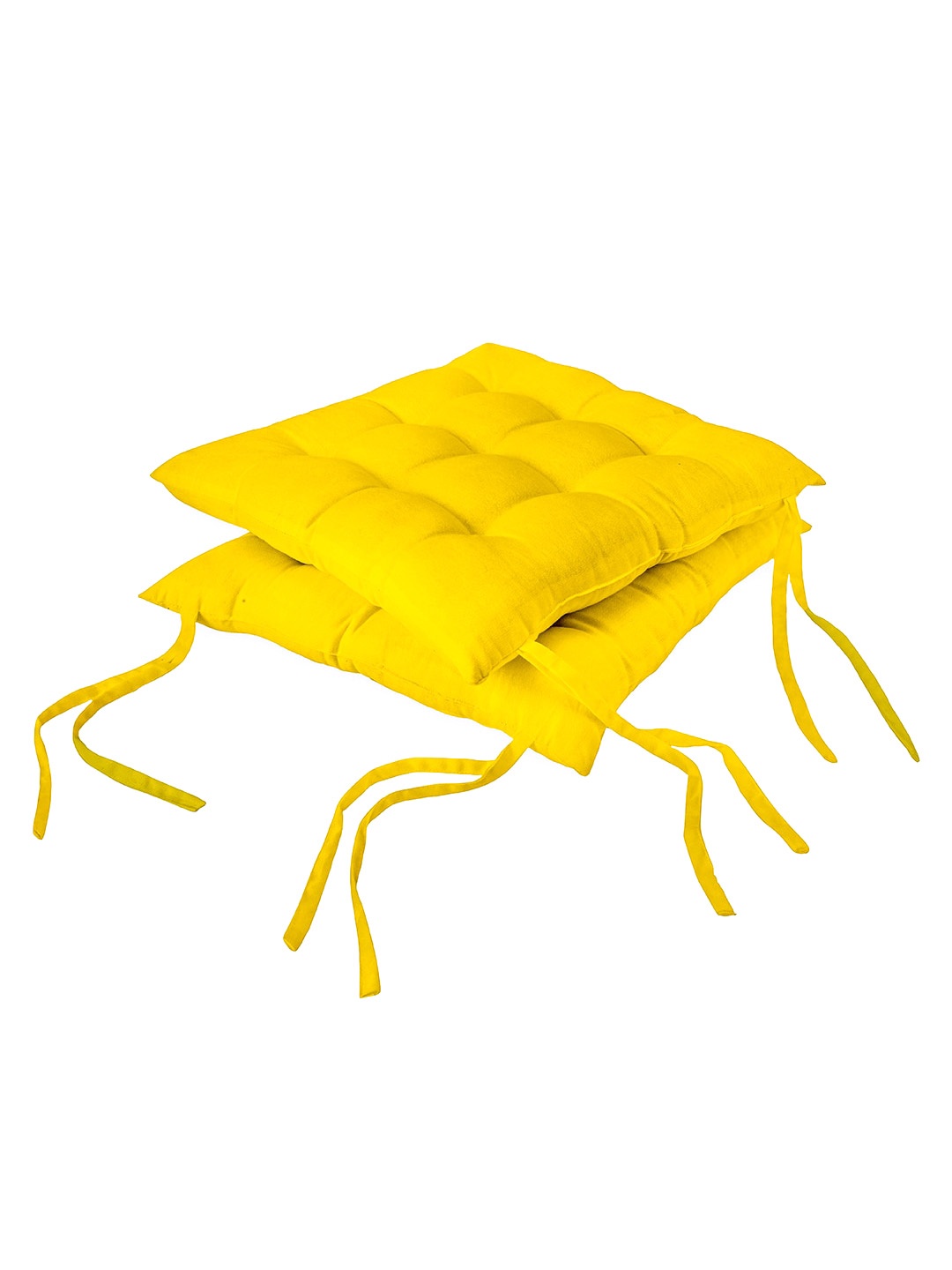 

Encasa Homes Set Of 2 Yellow Checked Textured Cotton Chair Pads