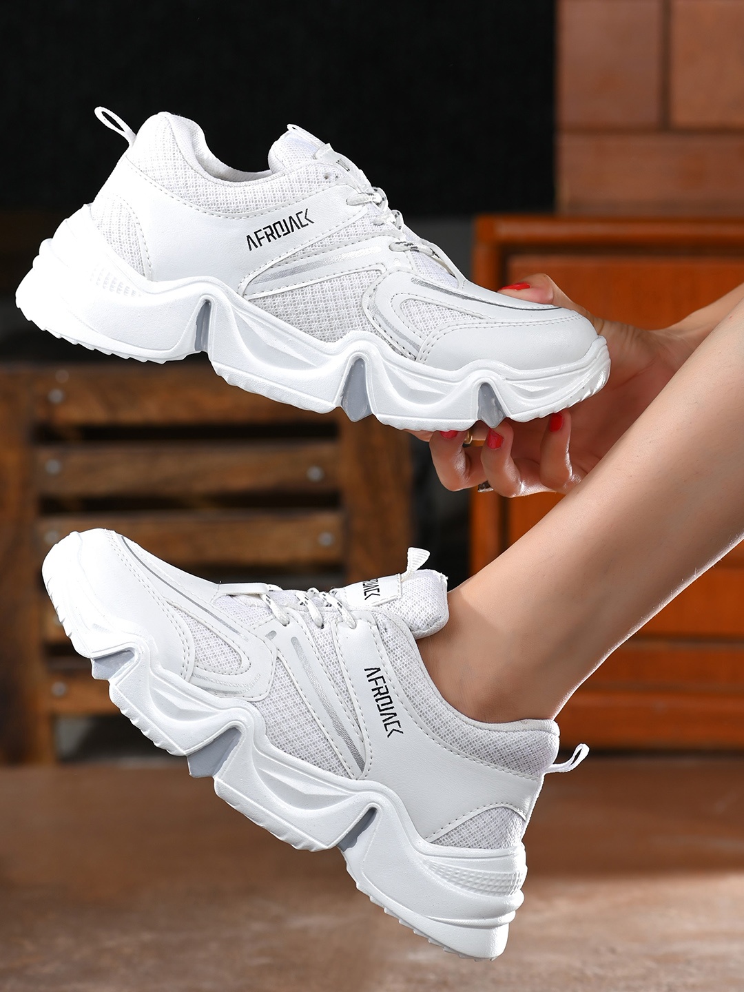 

AfroJack Women White Woven Design Sneakers