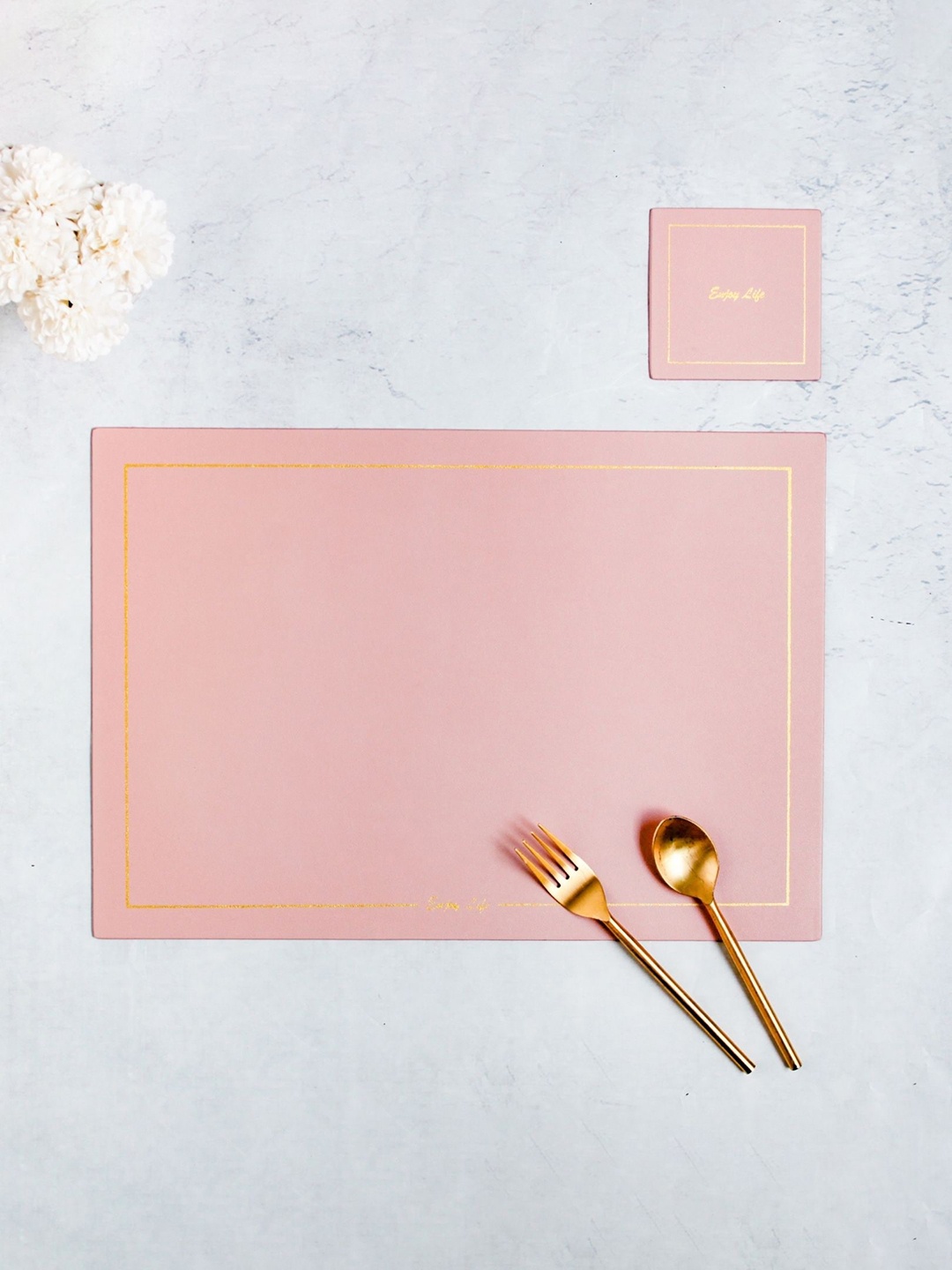 

Nestasia Set Of 2 Pink Solid Table Placemat & Coaster Set