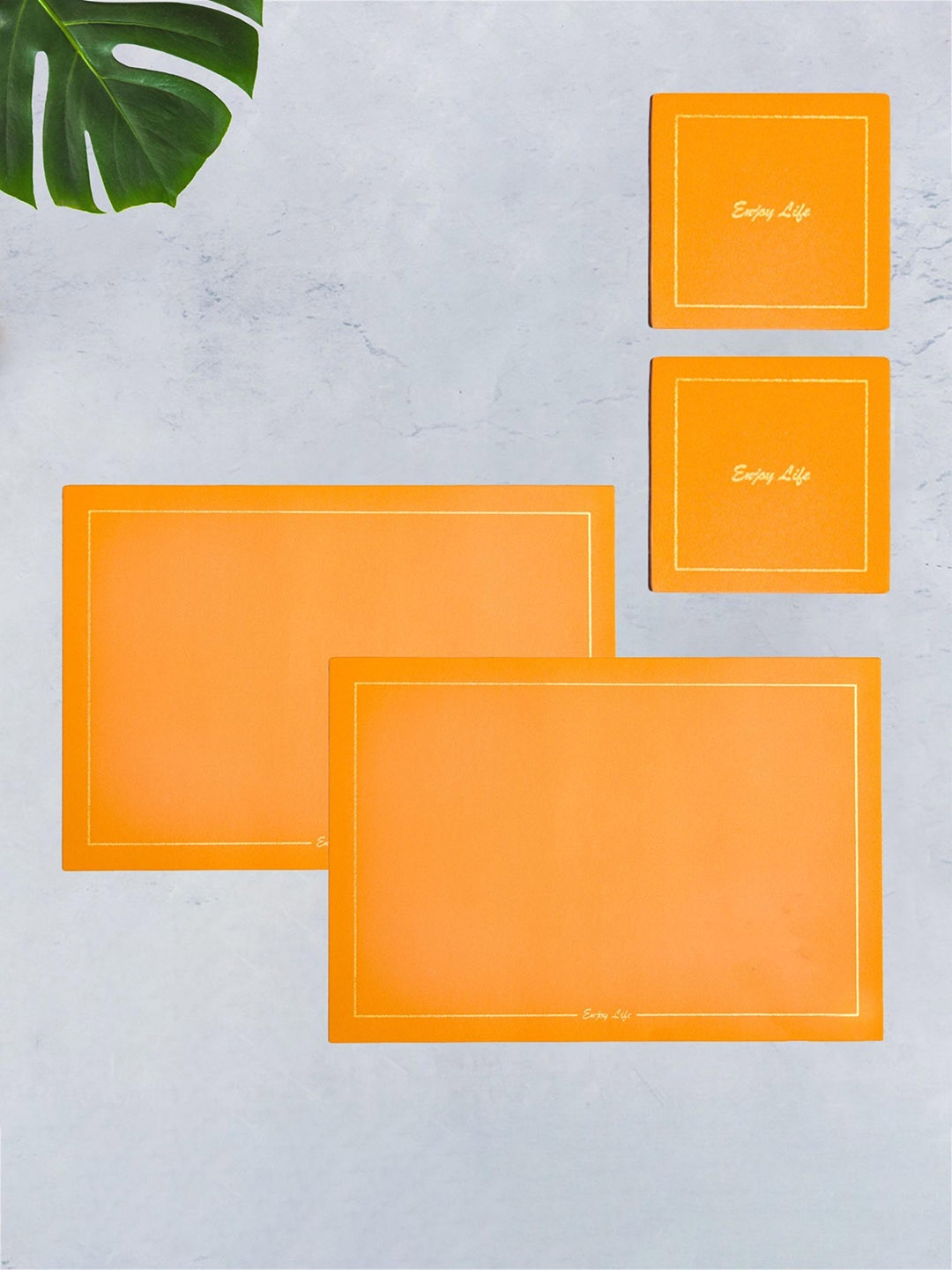 

Nestasia Set Of 2 Yellow Leather Placemat & Coaster