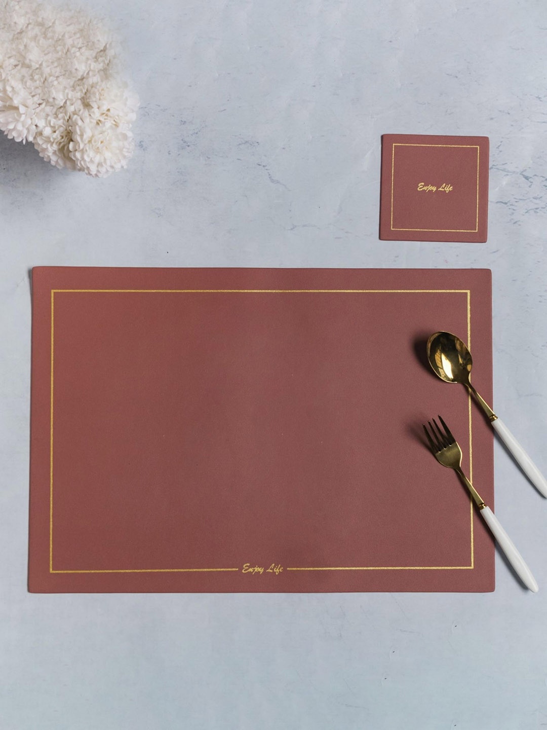

Nestasia Set of 2 Brown Solid Table Placemats & Coaster