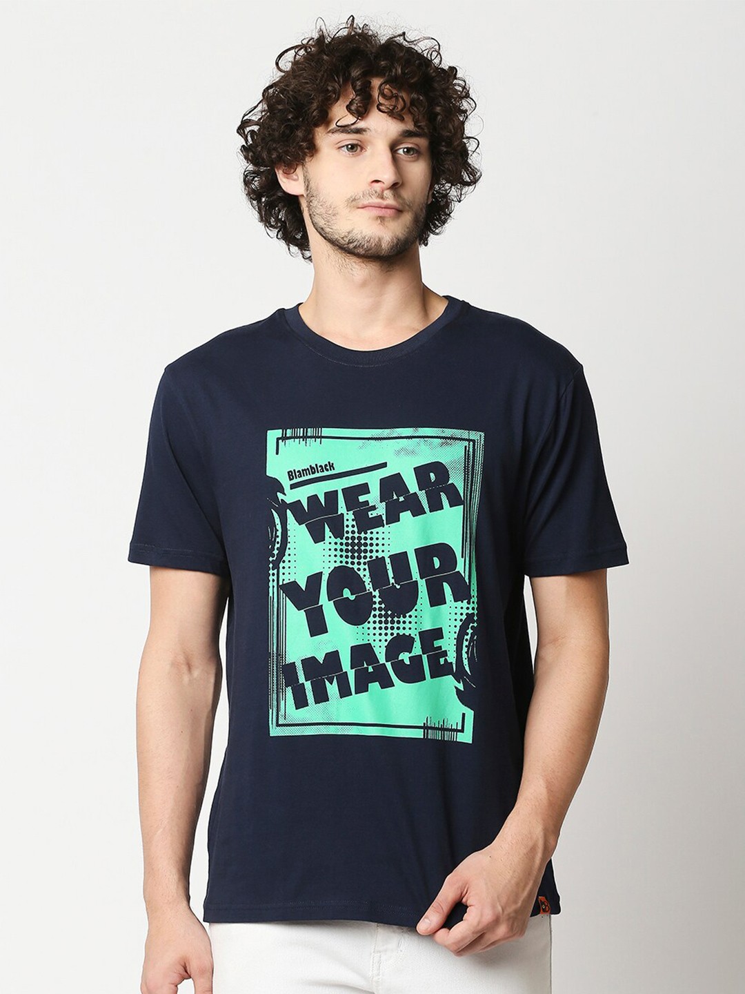

Blamblack Men Navy Blue Typography Printed T-shirt