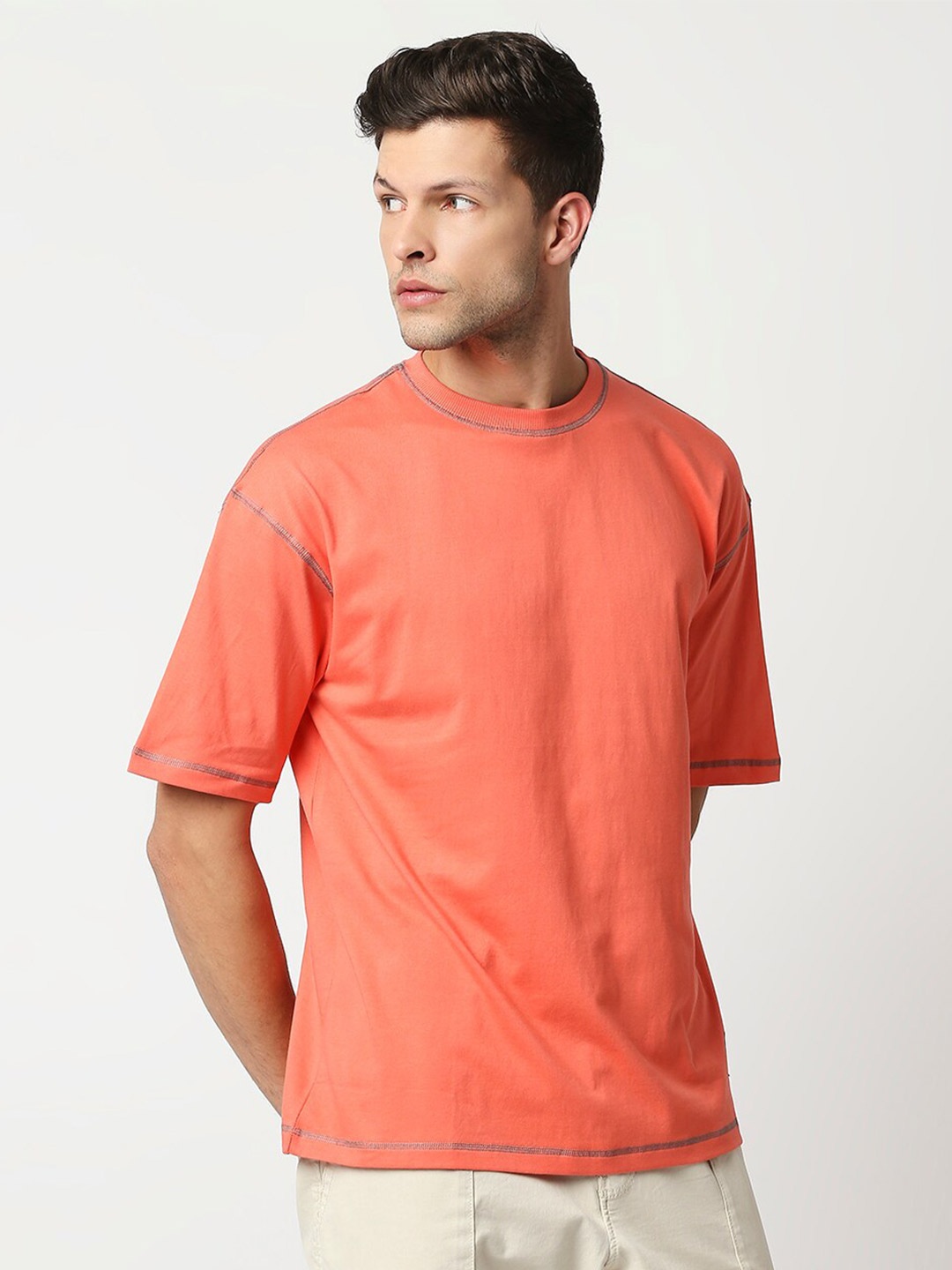 

Blamblack Men Coral Round Neck Loose T-shirt