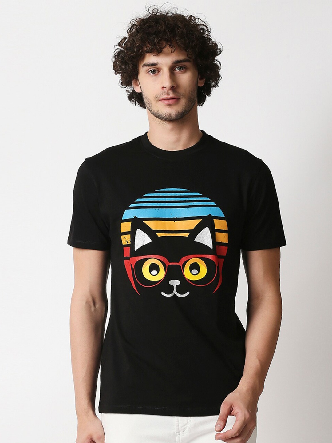 

Blamblack Men Black Printed Round Neck T-shirt