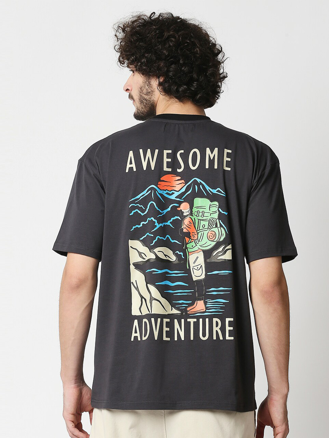 

Blamblack Men Grey Typography Loose T-shirt