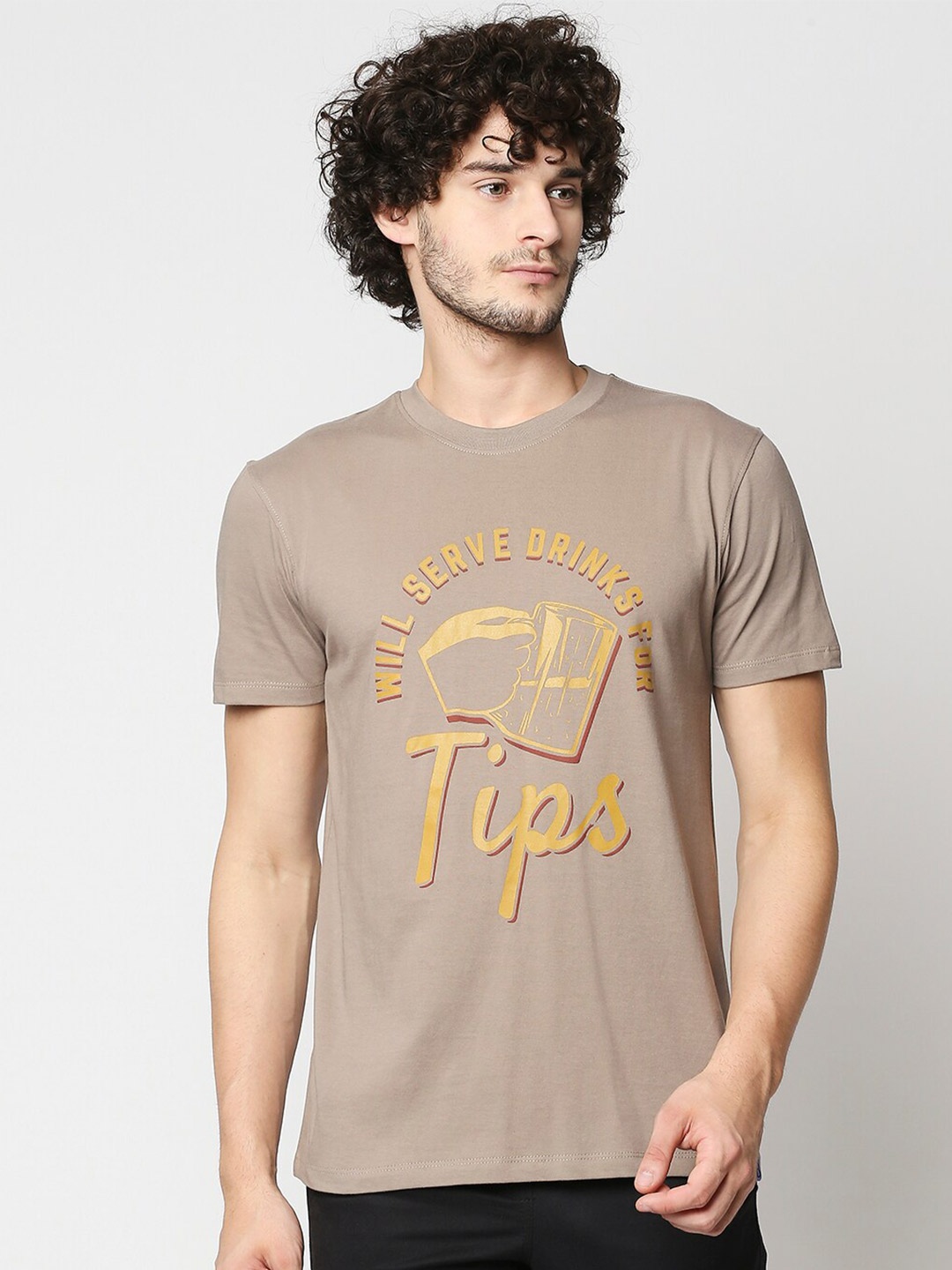 

Blamblack Men Beige Typography Printed T-shirt