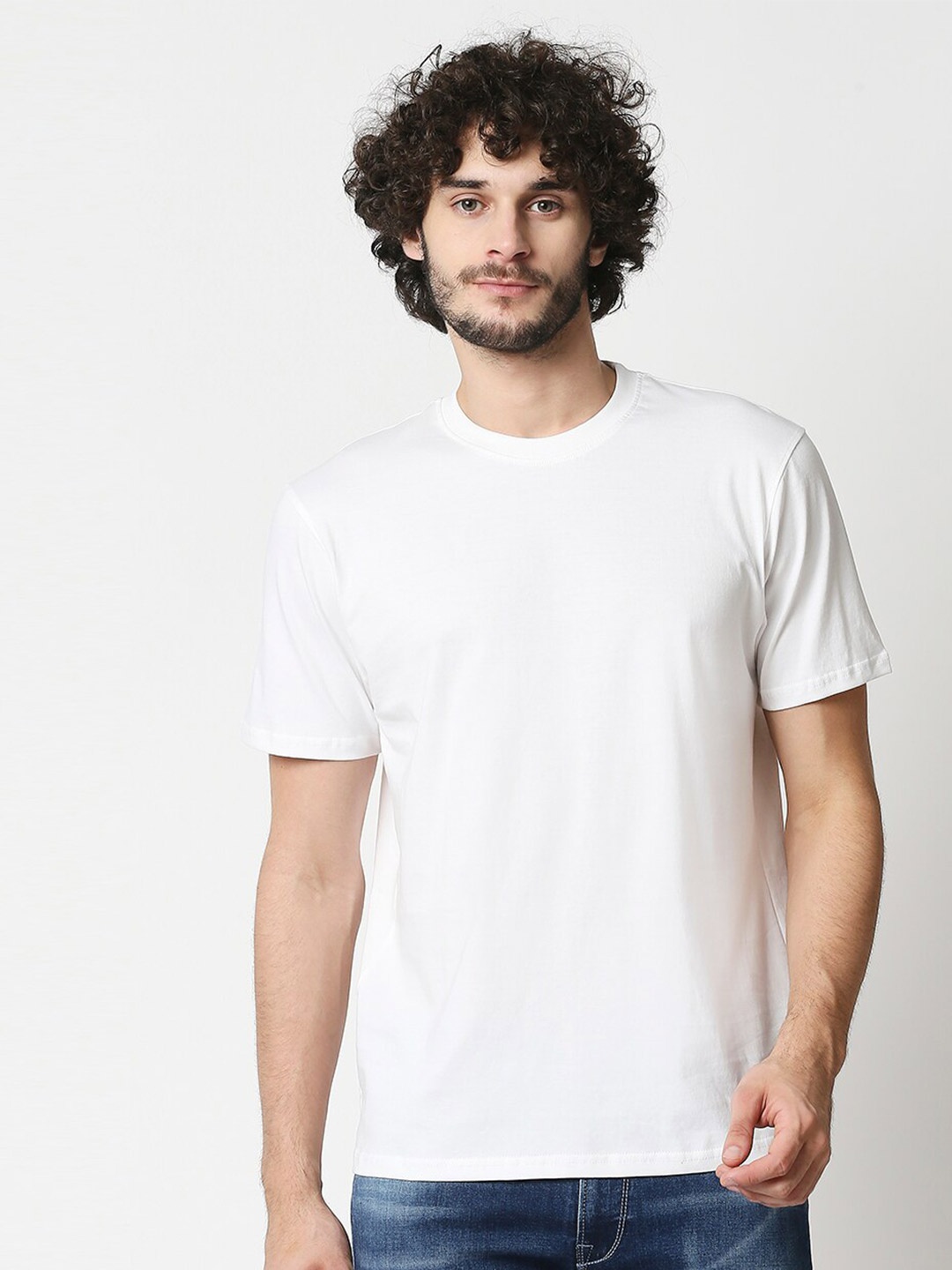 

Blamblack Men White Solid Short Sleeves T-shirt