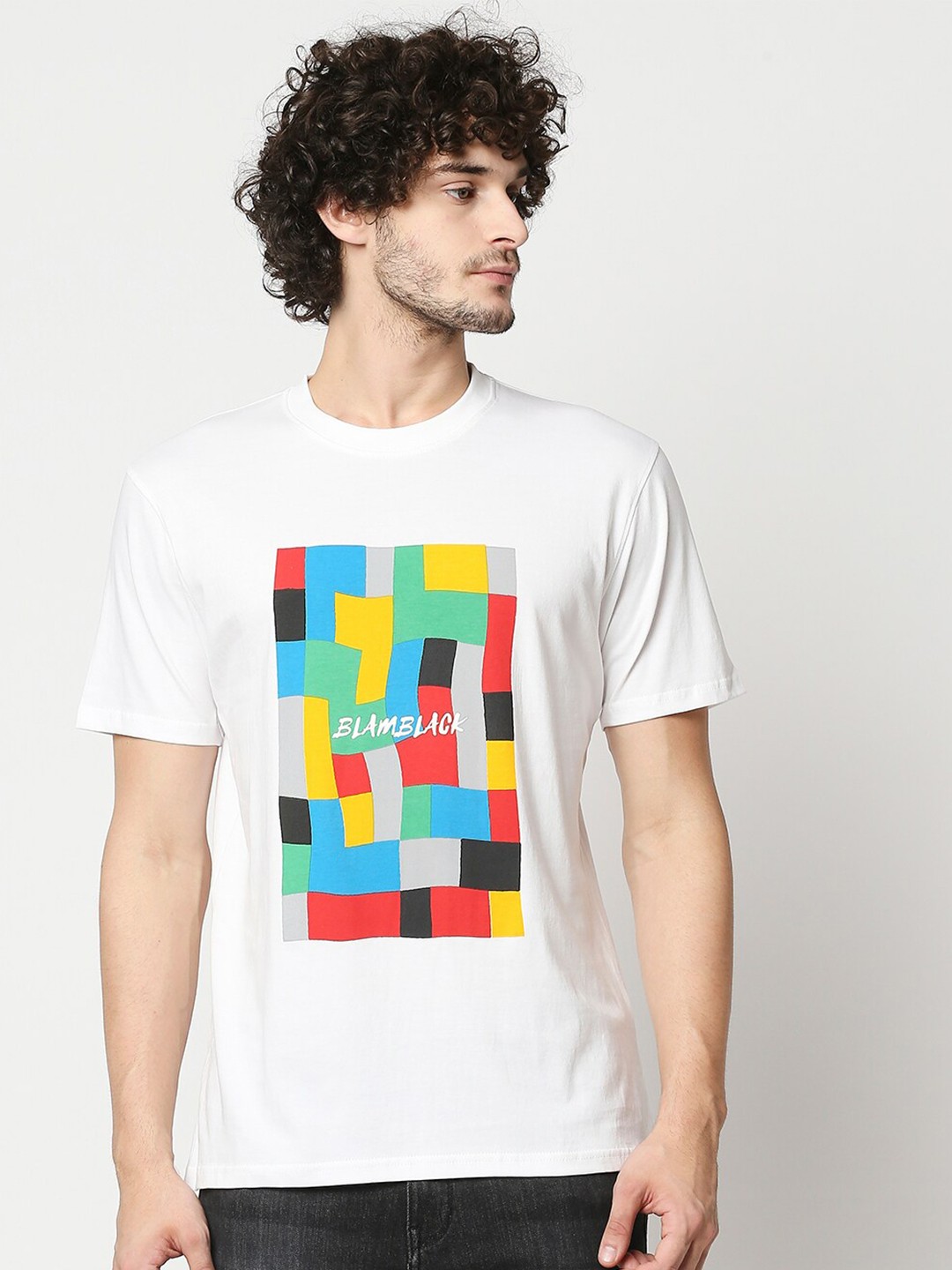 

Blamblack Men White Graphic Printed T-shirt