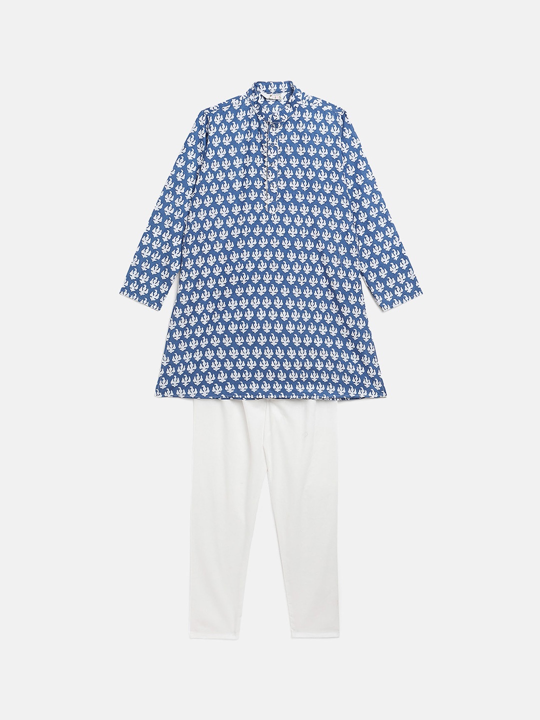 

Ahalyaa Boys Blue Printed Pure Cotton Kurta with Pyjamas