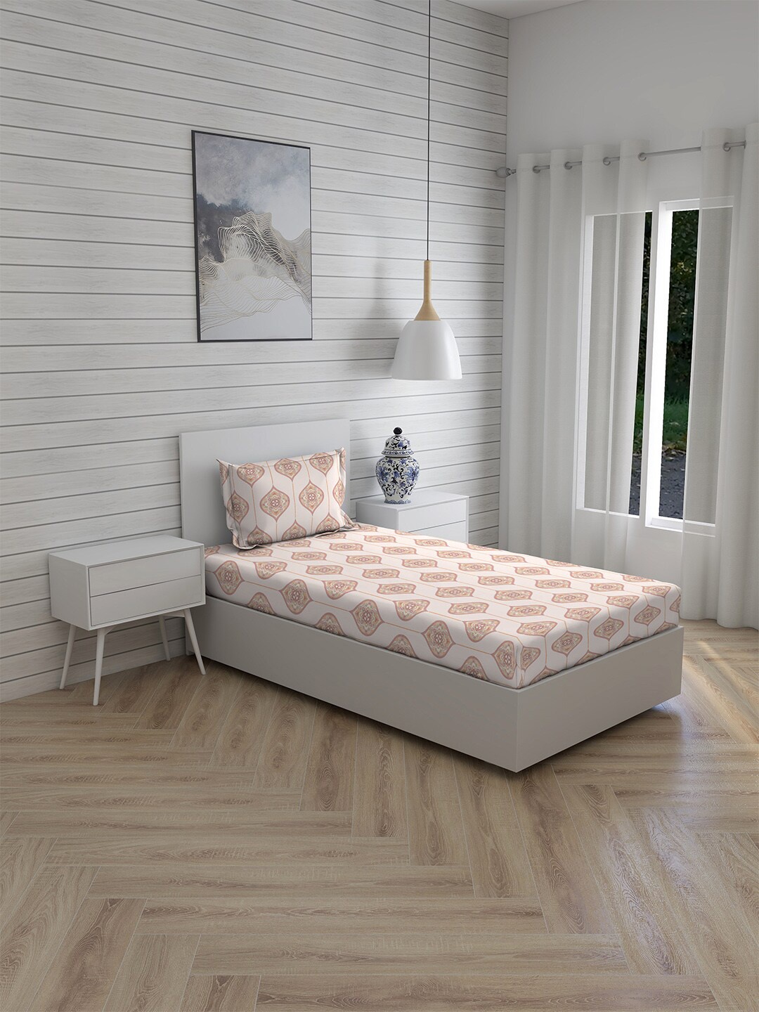 

Boutique Living India Beige 225 TC Cotton Single Bedsheet with 1 Pillow Covers