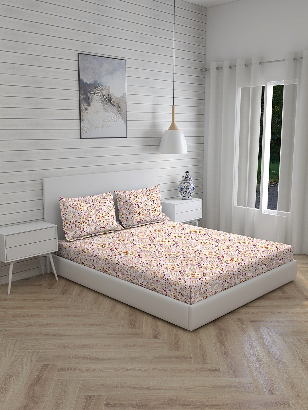 

Boutique Living India Brown & White 225 TC CottonKing Bedsheet with 2 Pillow Covers