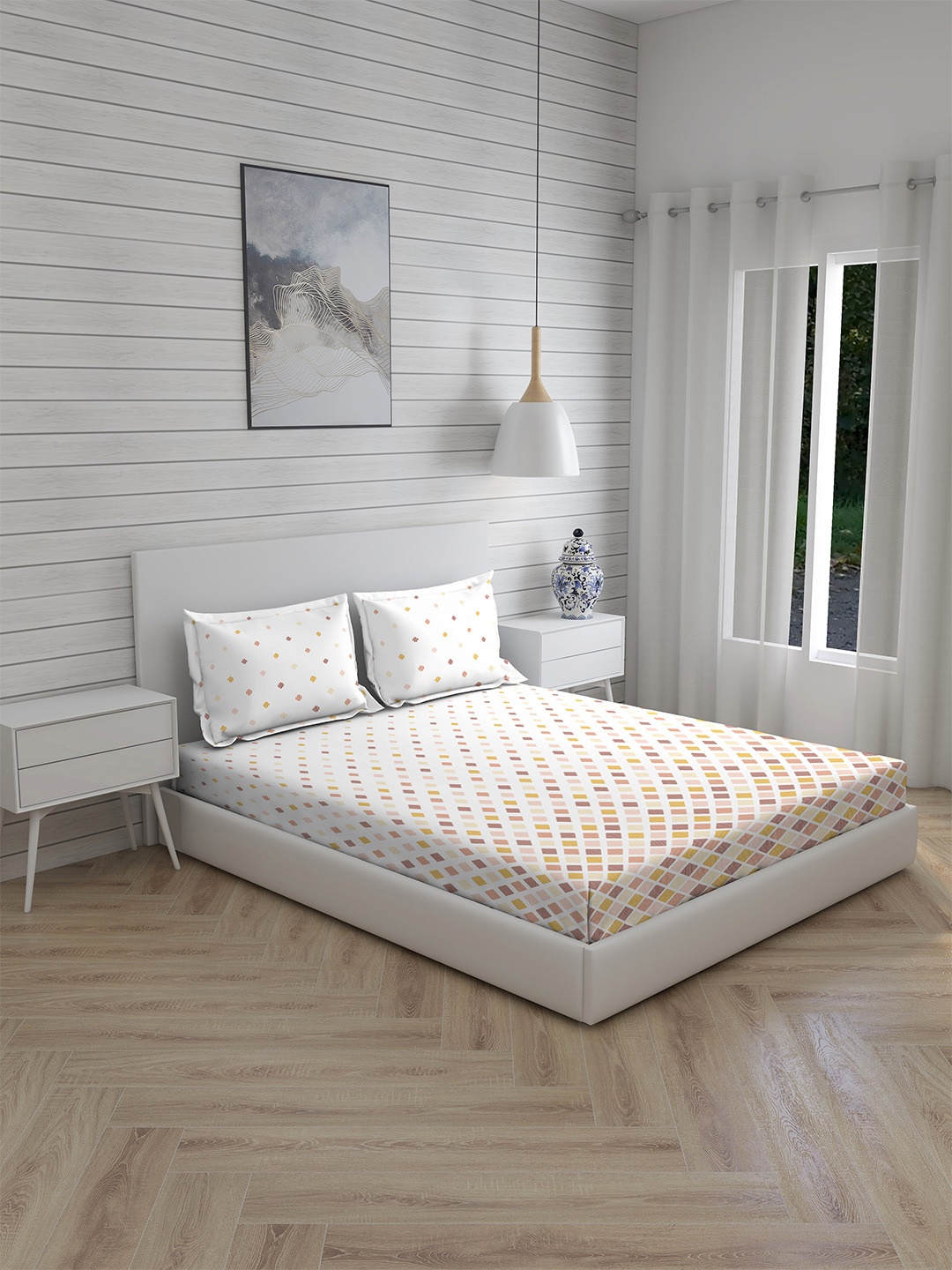 

Boutique Living India Brown & Mustard 225 TC Cotton King Bedsheet with 2 Pillow Covers