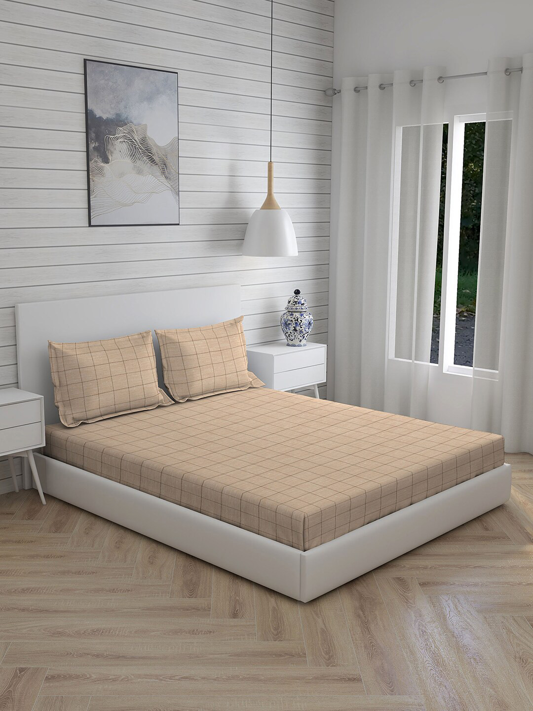 

Boutique Living India Unisex Beige 146 TC King Sized Double Bedsheet With 2 Pillow Cover
