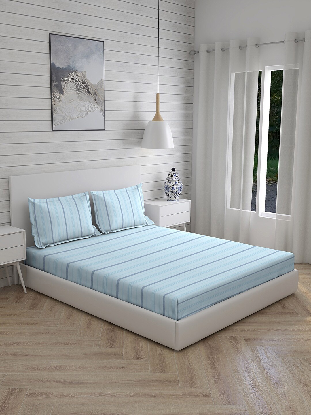 

Boutique Living India Unisex Blue 146 TC King Sized Double Bedsheet With 2 Pillow Cover
