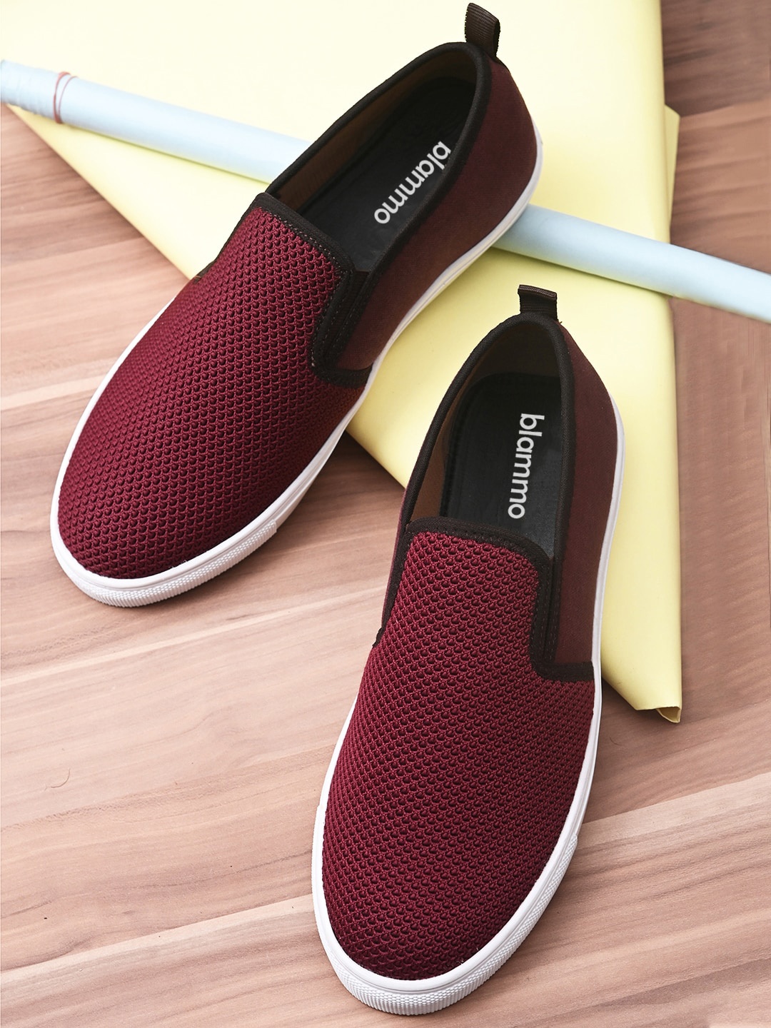 

Blammo Men Burgundy Woven Design Slip-On Sneakers