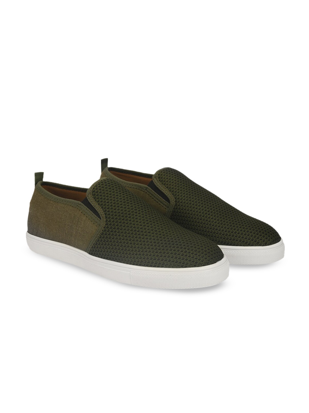 

ALBERTO MORENO Men Olive Green Colourblocked Slip-On Sneakers
