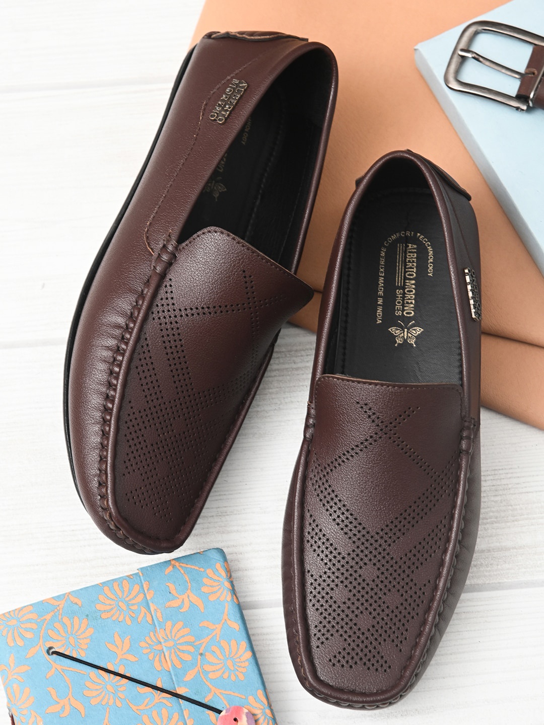 

ALBERTO MORENO Men Brown Perforations Slip-On Sneakers