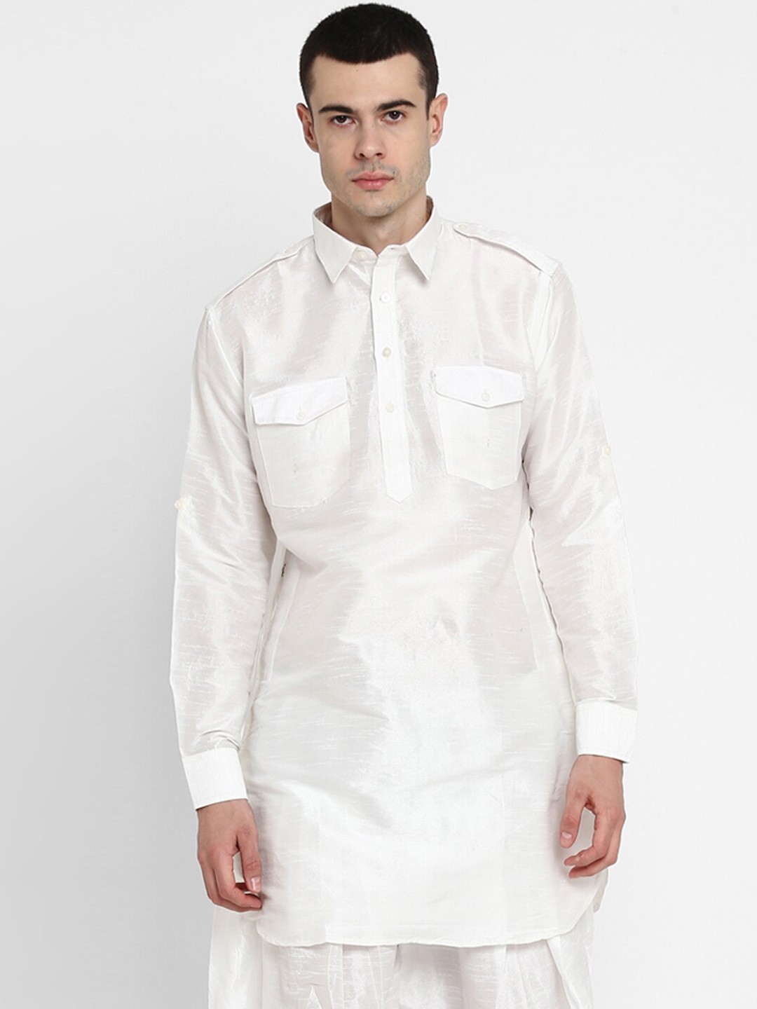 

ROYAL KURTA Men White silk Pathani Suit
