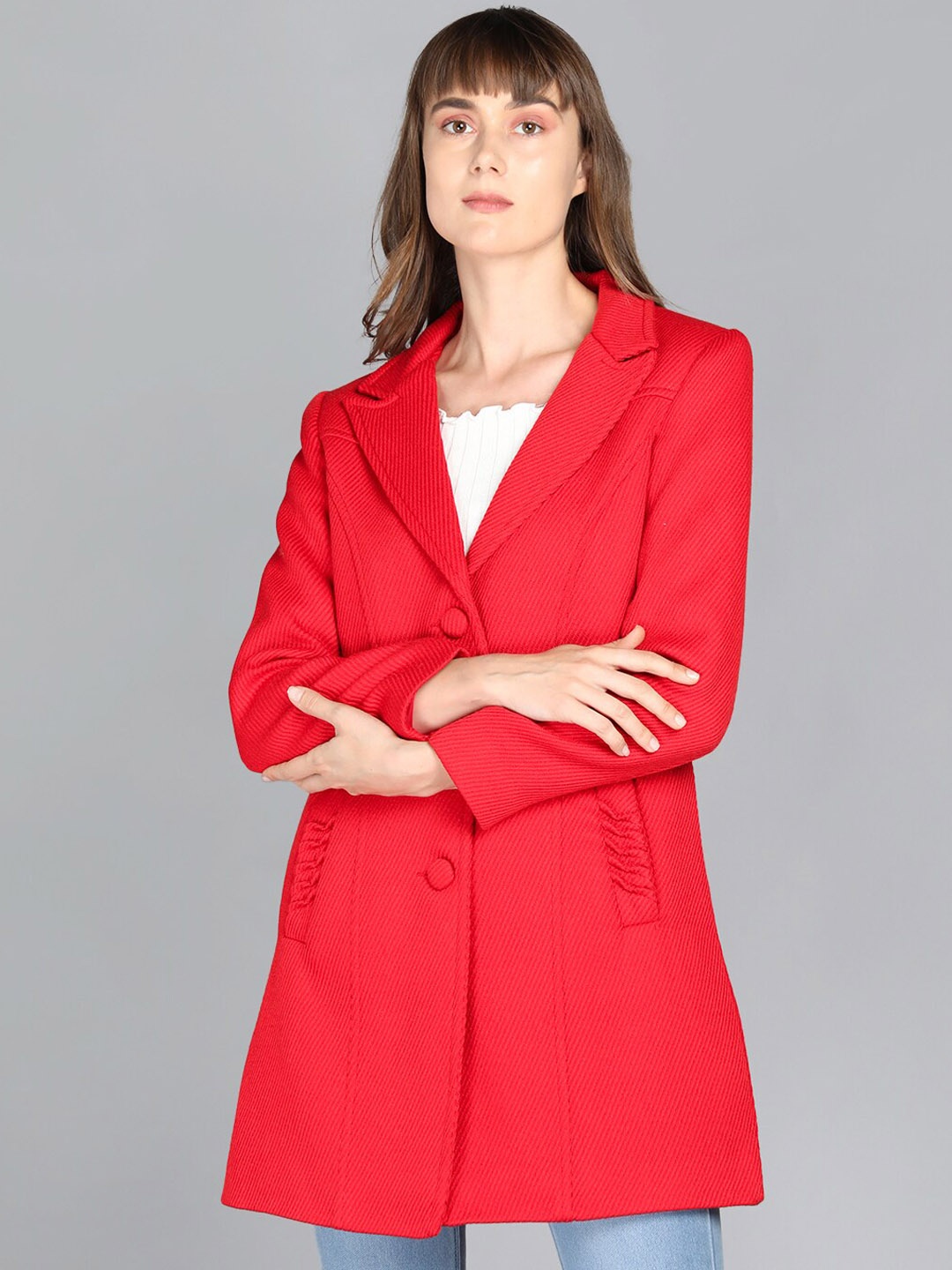 

LEBORK Women Red Solid Winter Over Coats