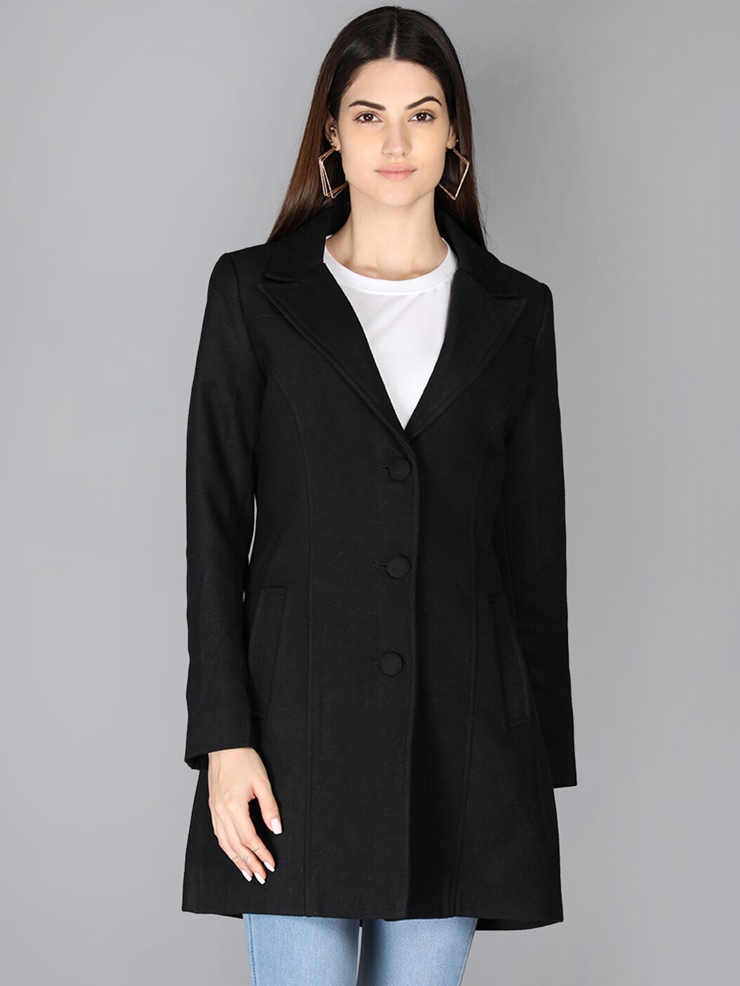 

LEBORK Women Black Solid Winter Over Coats