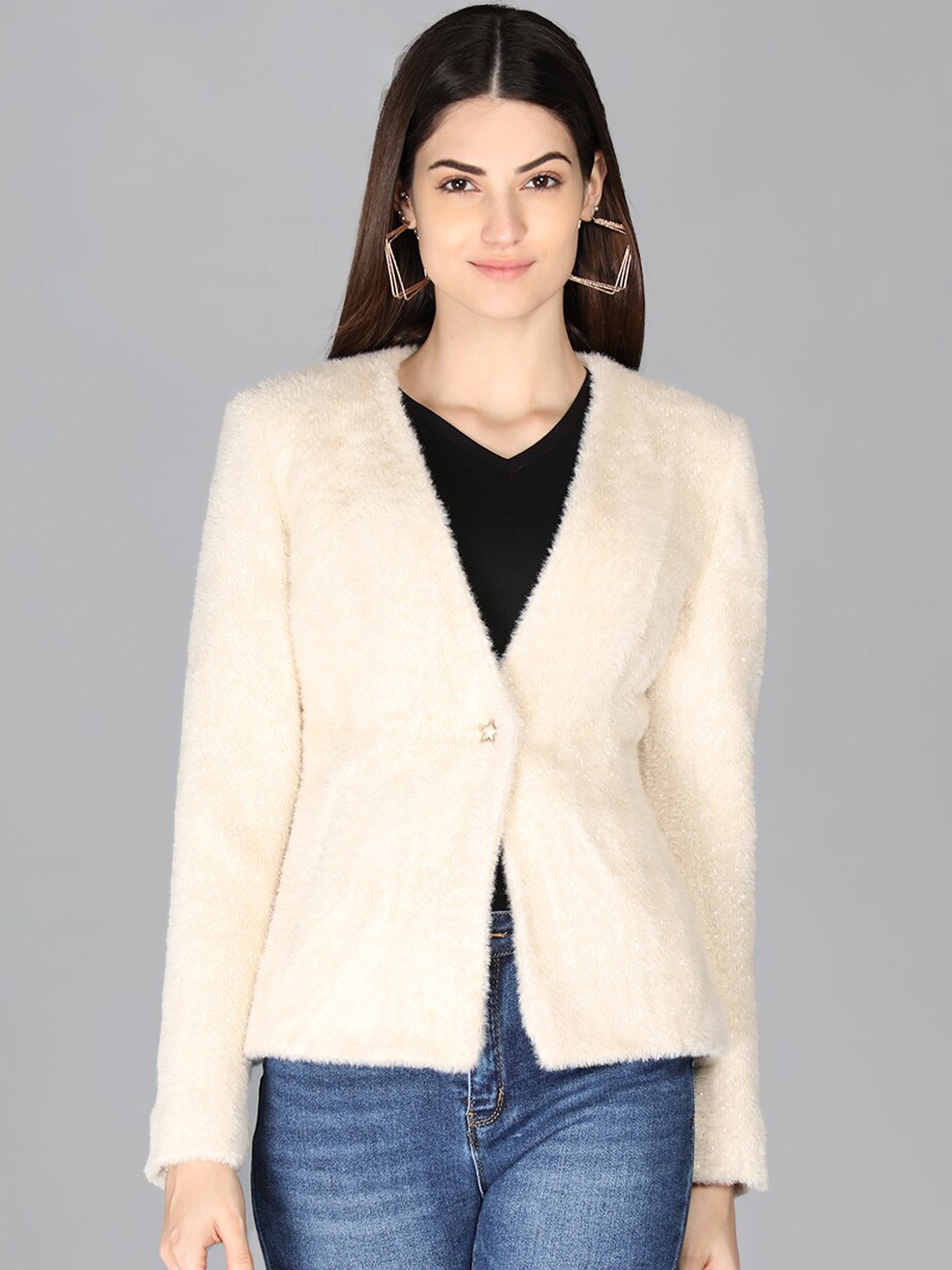 

LEBORK Women Off White Solid Front-Open coat
