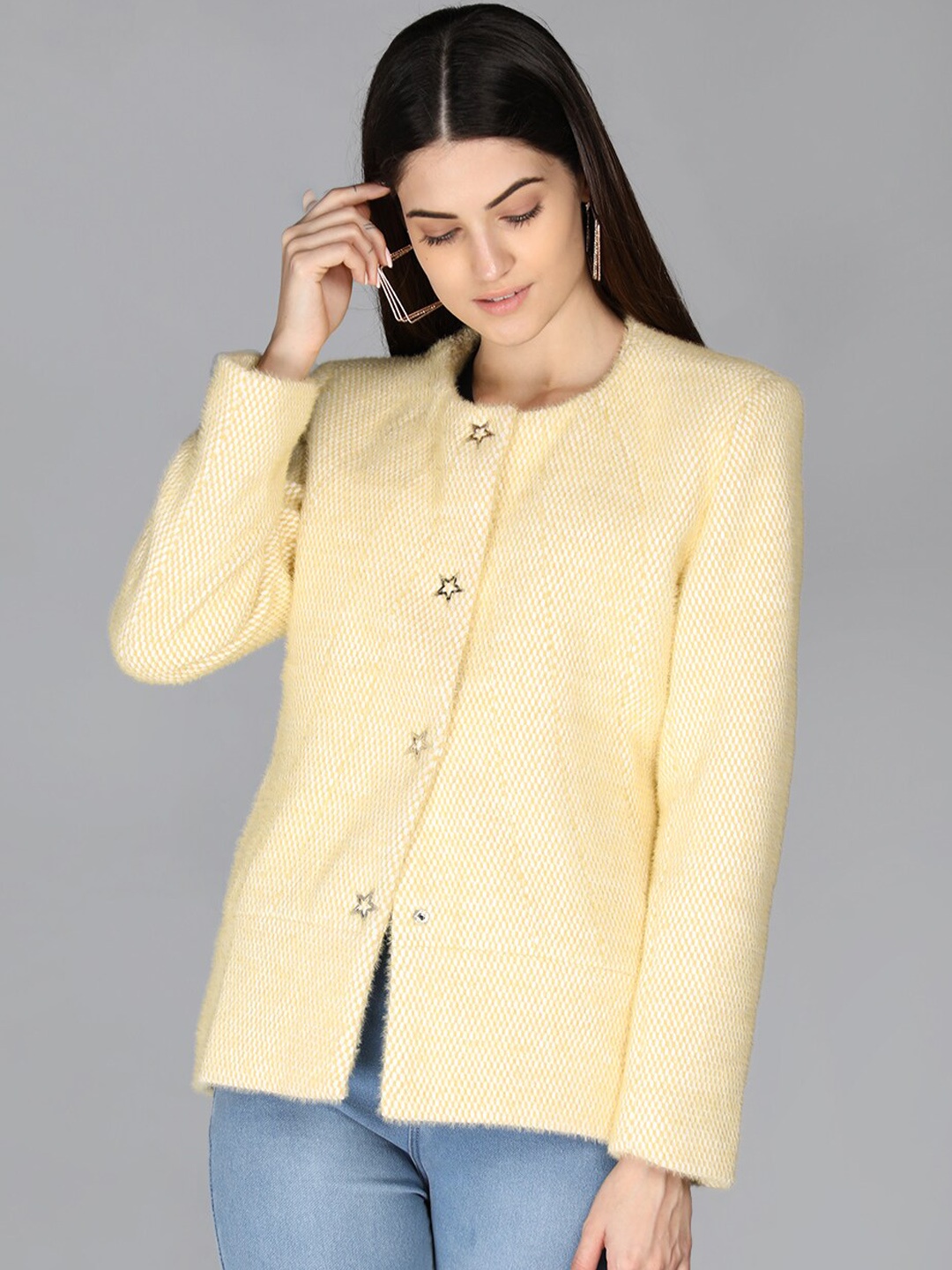 

LEBORK Women Lime Green Solid Winter Over Coats