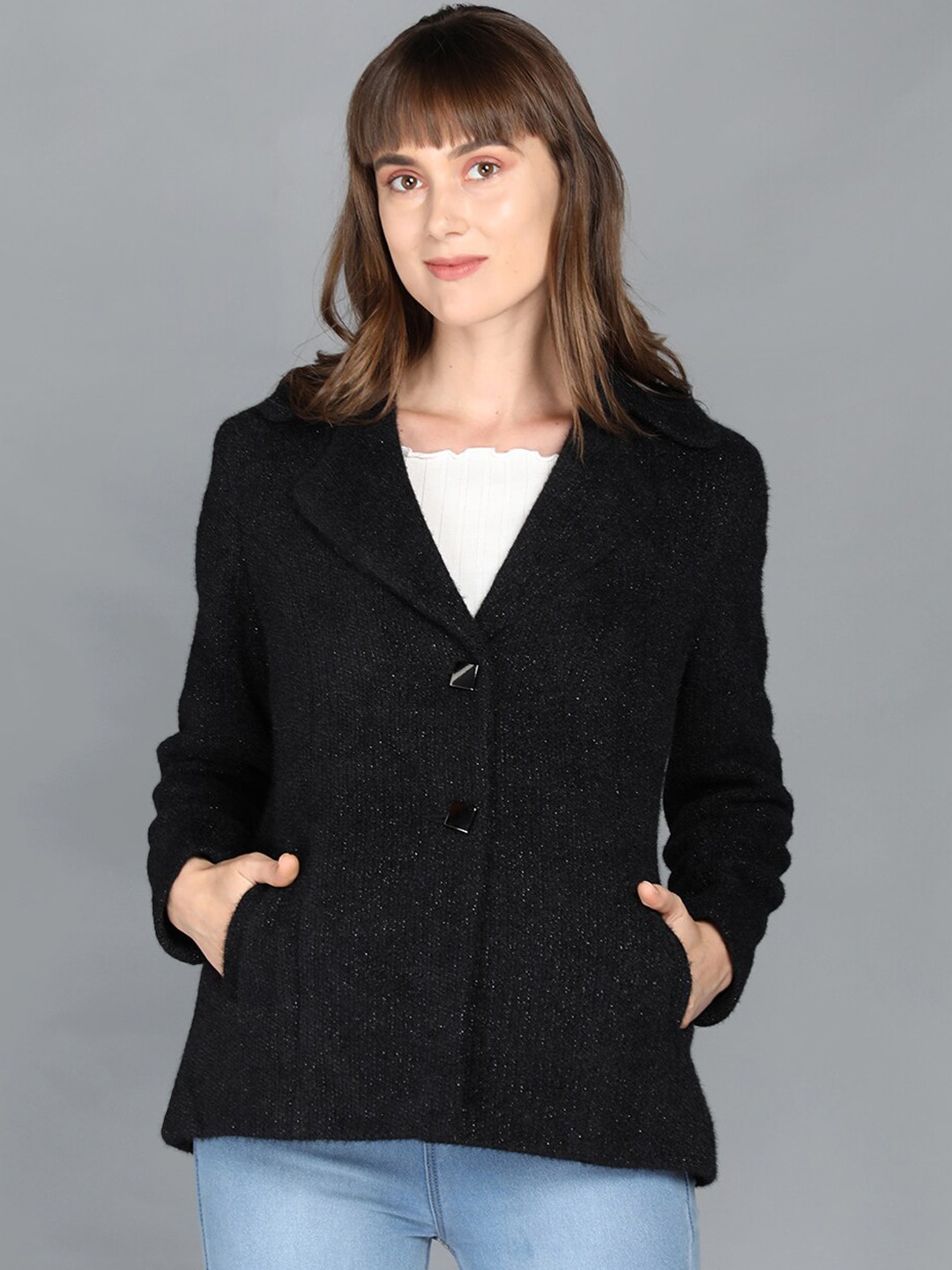 

LEBORK Women Black Solid Winter Over Coats