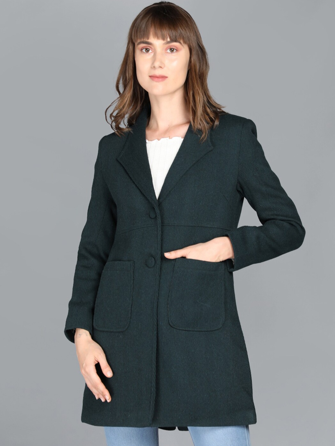 

LEBORK Women Green Solid Winter Over Coats