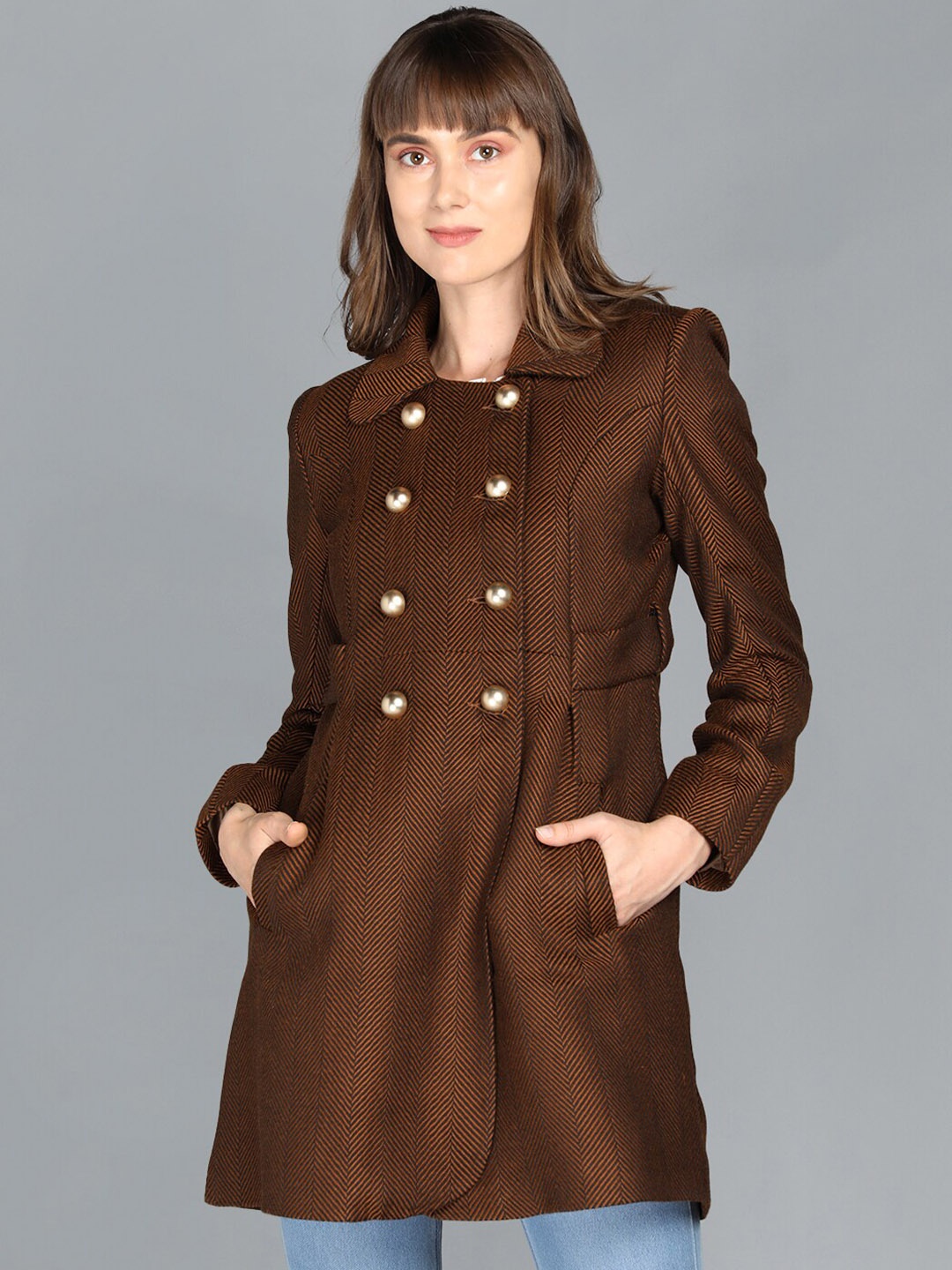 

LEBORK Women Brown Solid Winter Over Coats