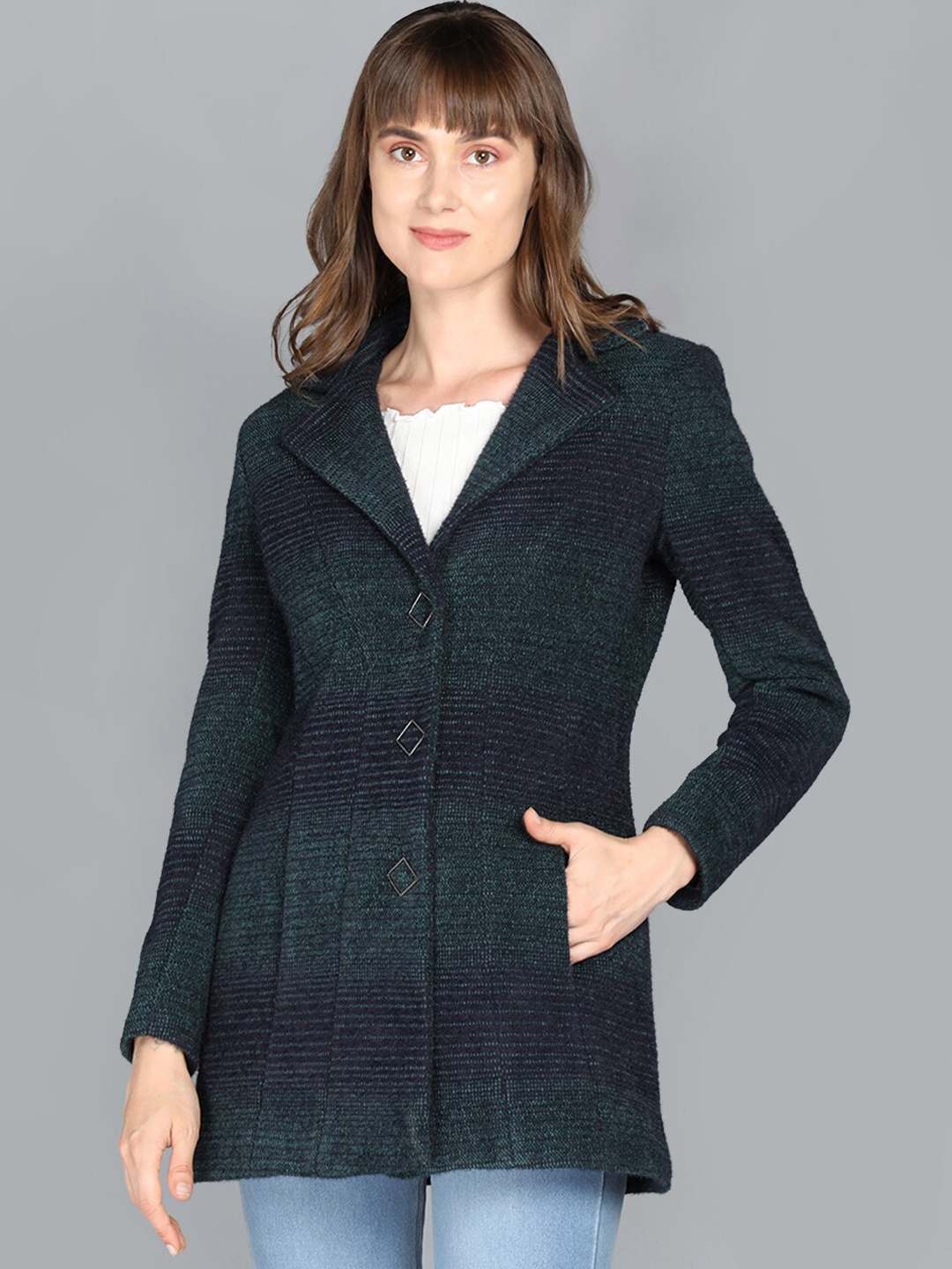 

LEBORK Women Green Self Design Winter Over Coats