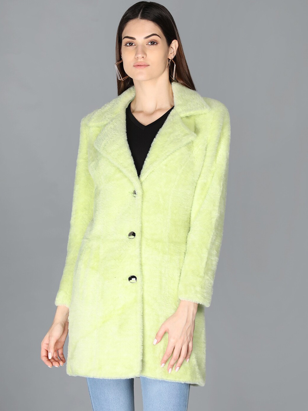 

LEBORK Women Green Solid Winter Over Coats