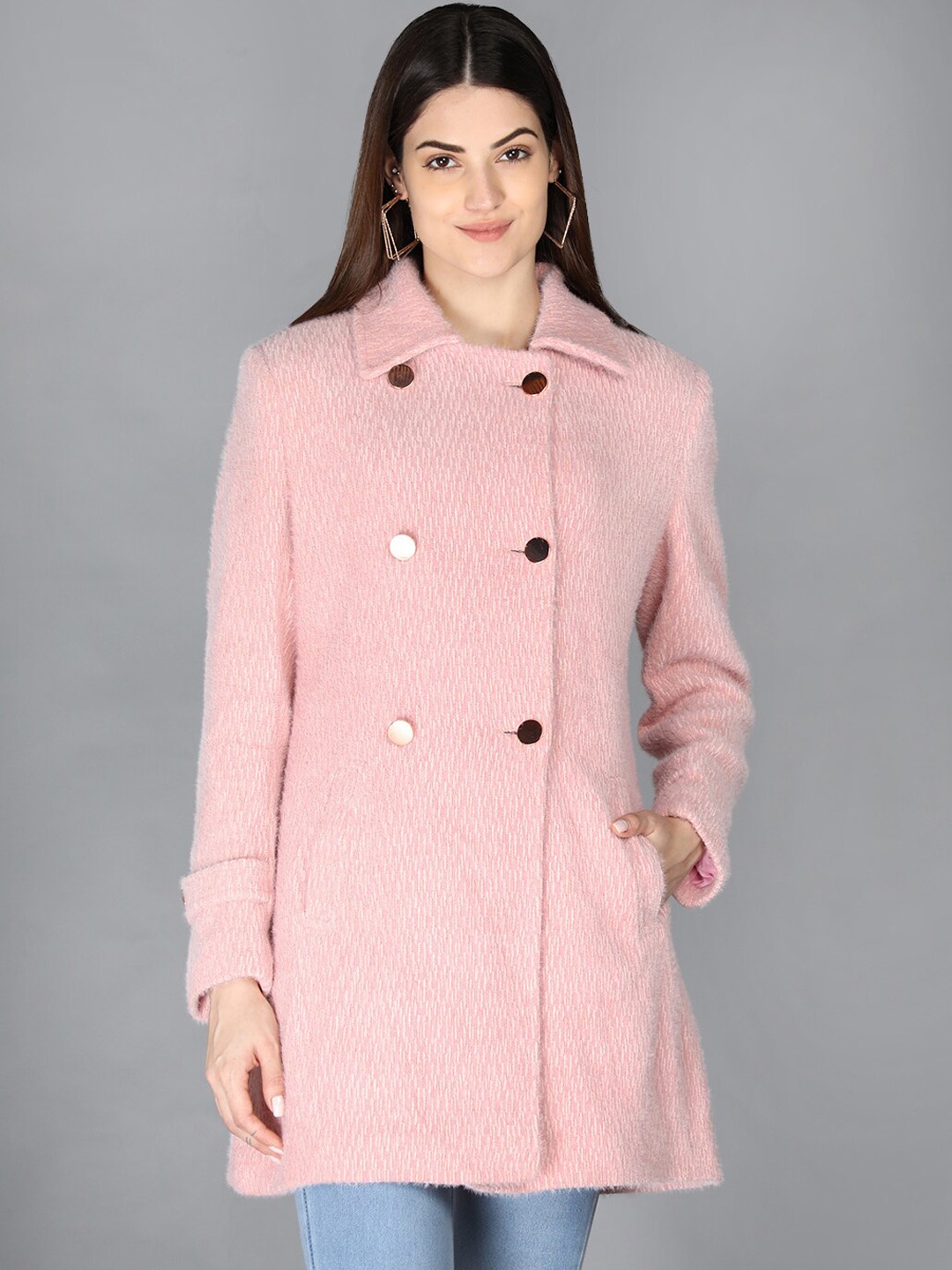 

LEBORK Women Pink Solid Winter Over Coats