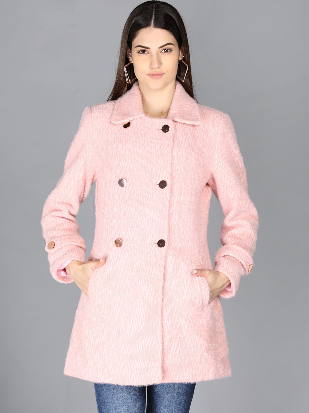 

LEBORK Women Pink Solid Winter Over Coats
