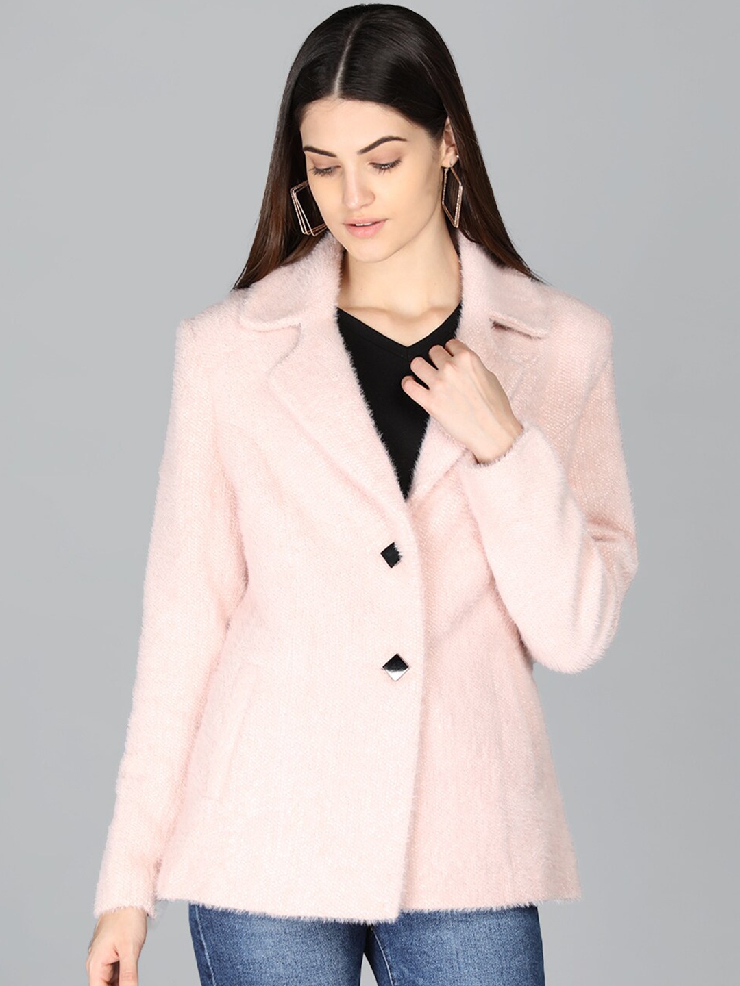 

LEBORK Women Pink Solid Over Coats