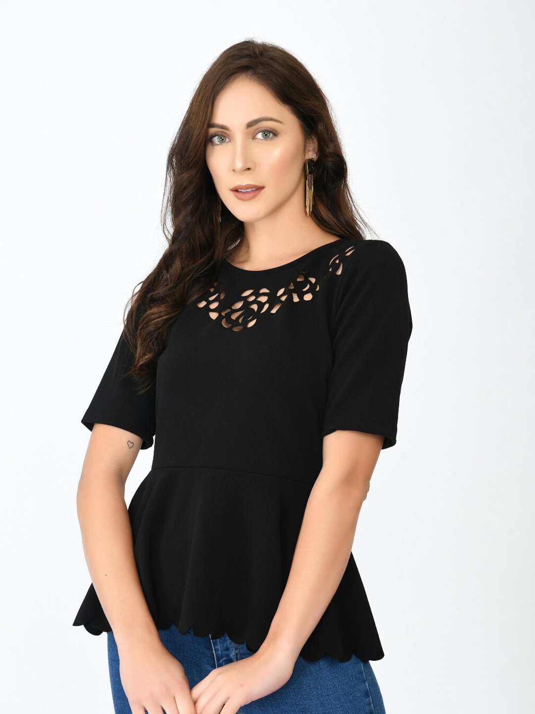 

IUGA Women Black Peplum Top