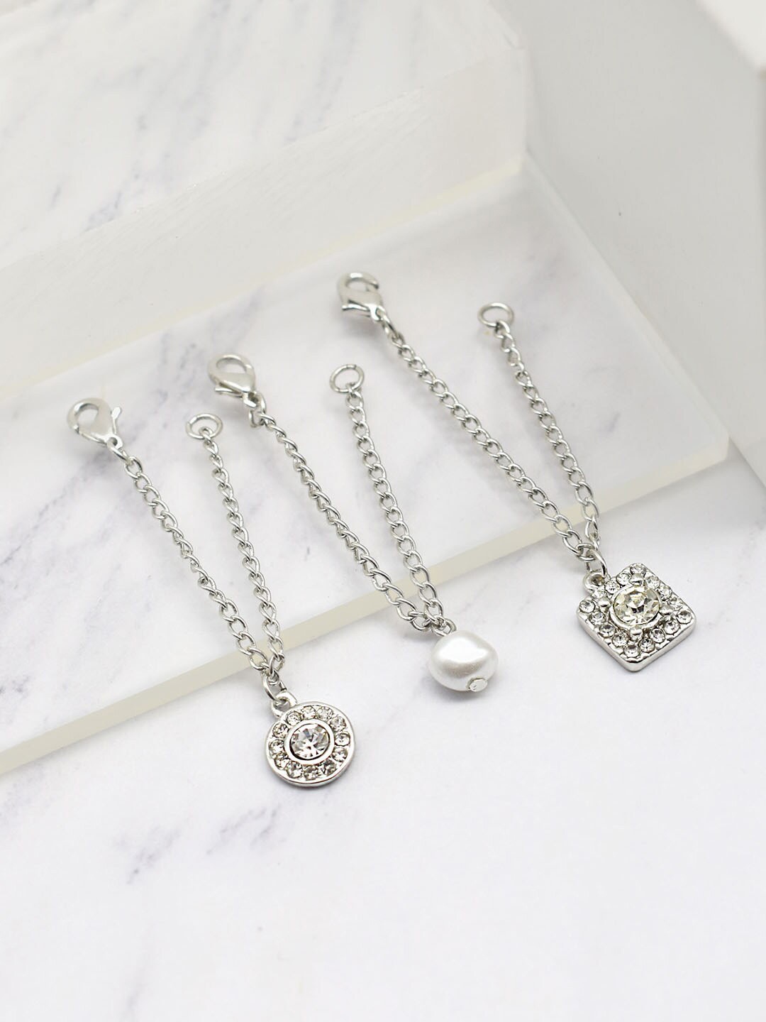 

JOKER & WITCH Women Silver-Toned & White Pack of 3 Stone-Studded Watch Charms