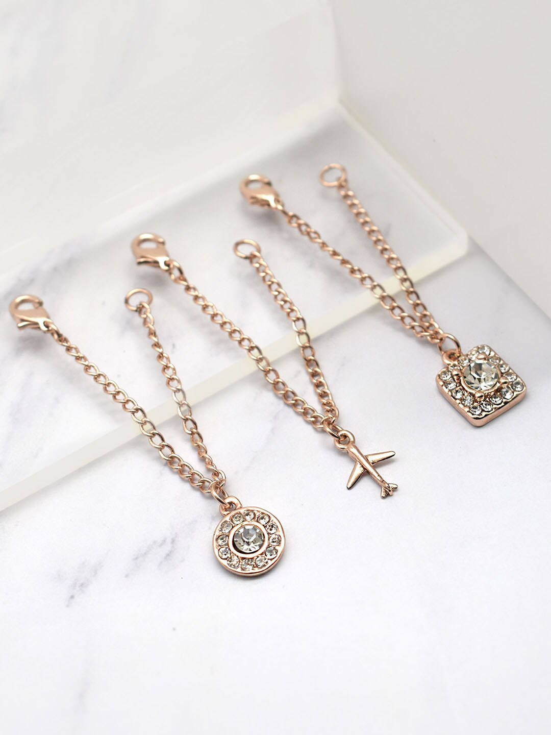 

JOKER & WITCH Women Rose Gold-Toned & White Set Of 3 Stone Studded Watch Charm