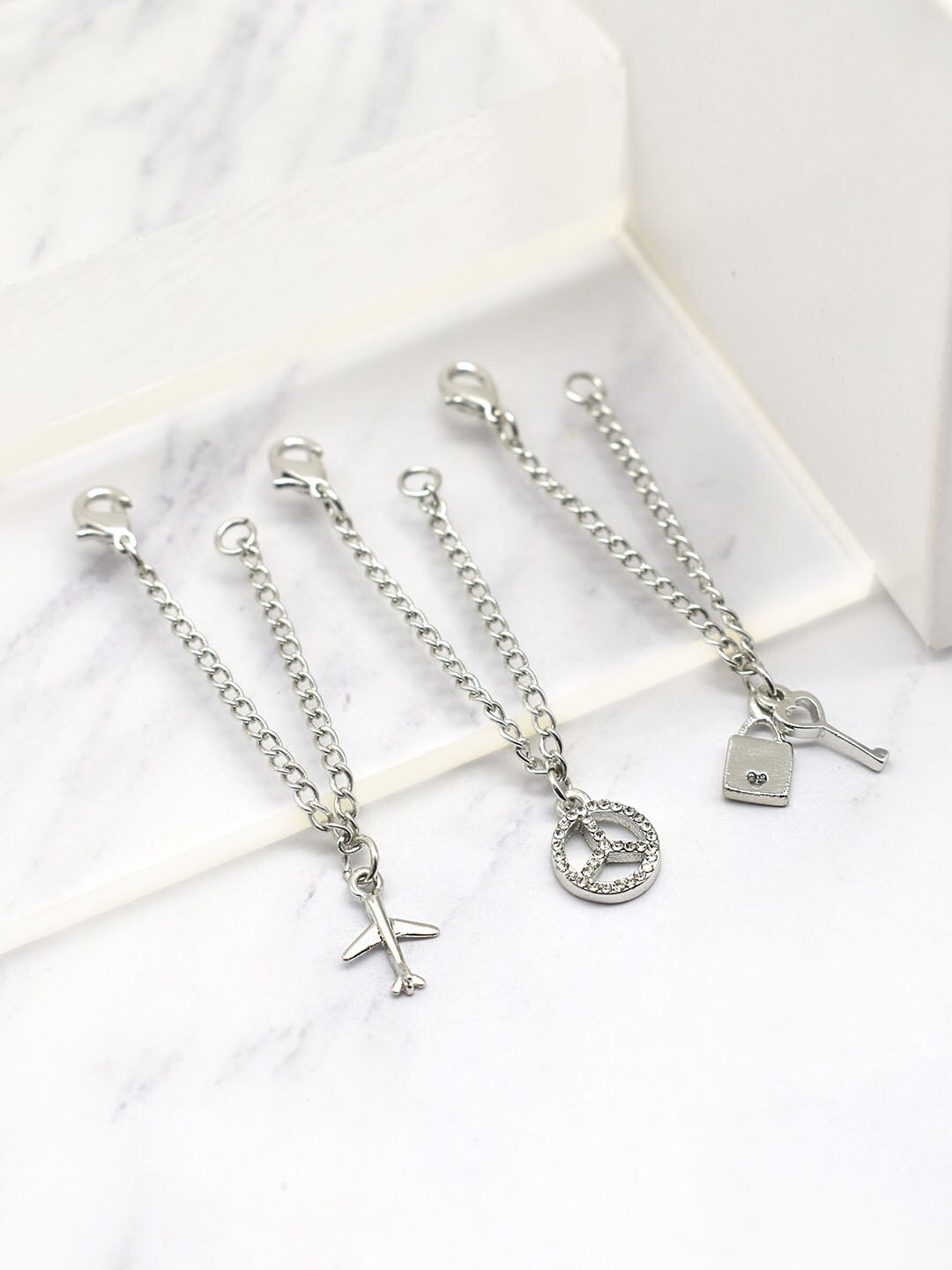

JOKER & WITCH Women Silver-Toned & White Set Of 3 Stone Studded Watch Charm
