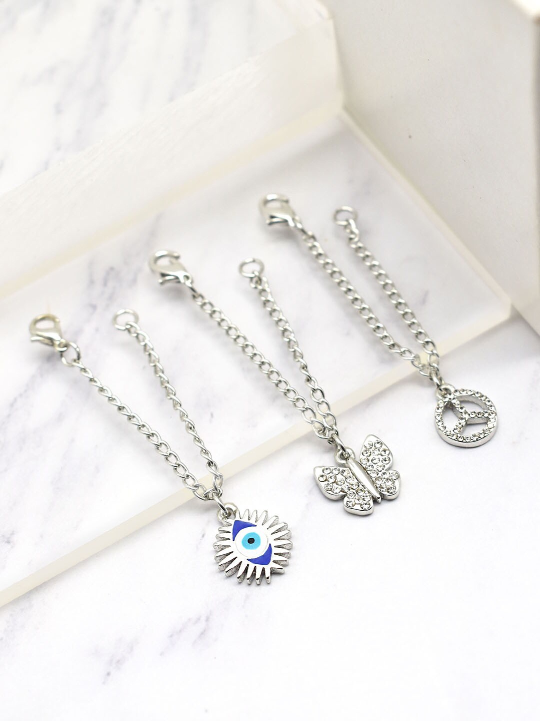 

JOKER & WITCH Women Silver-Plated & White Set Of 3 Stone Studded Watch Charm