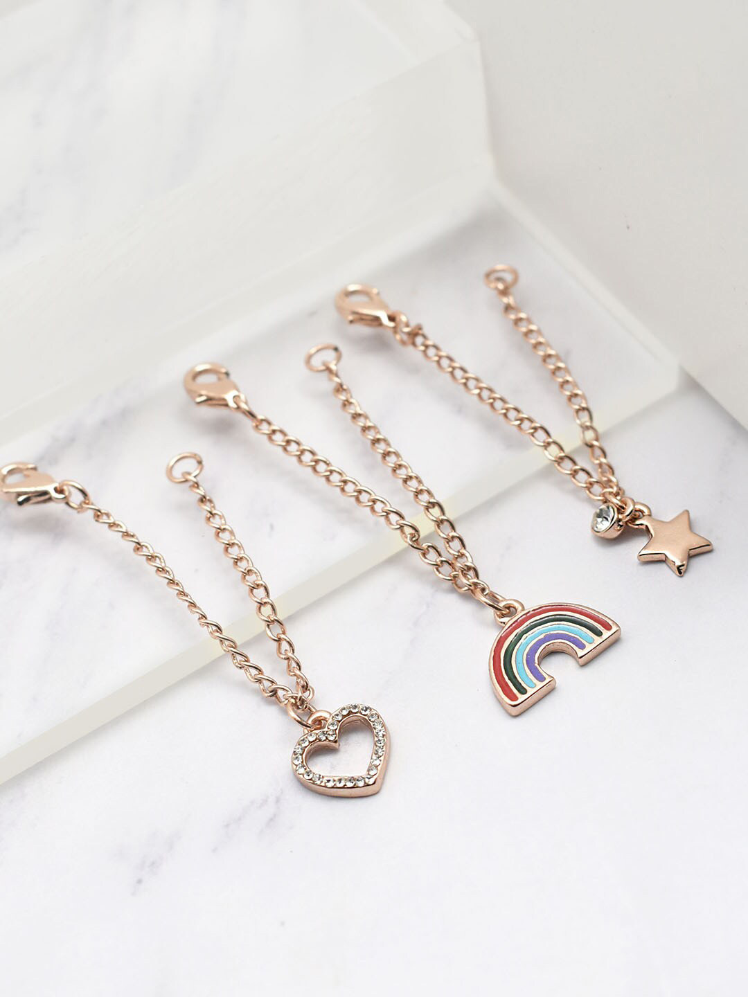 

JOKER & WITCH Women Rose Gold-Toned & White Set Of 3 Stone Studded Watch Charm