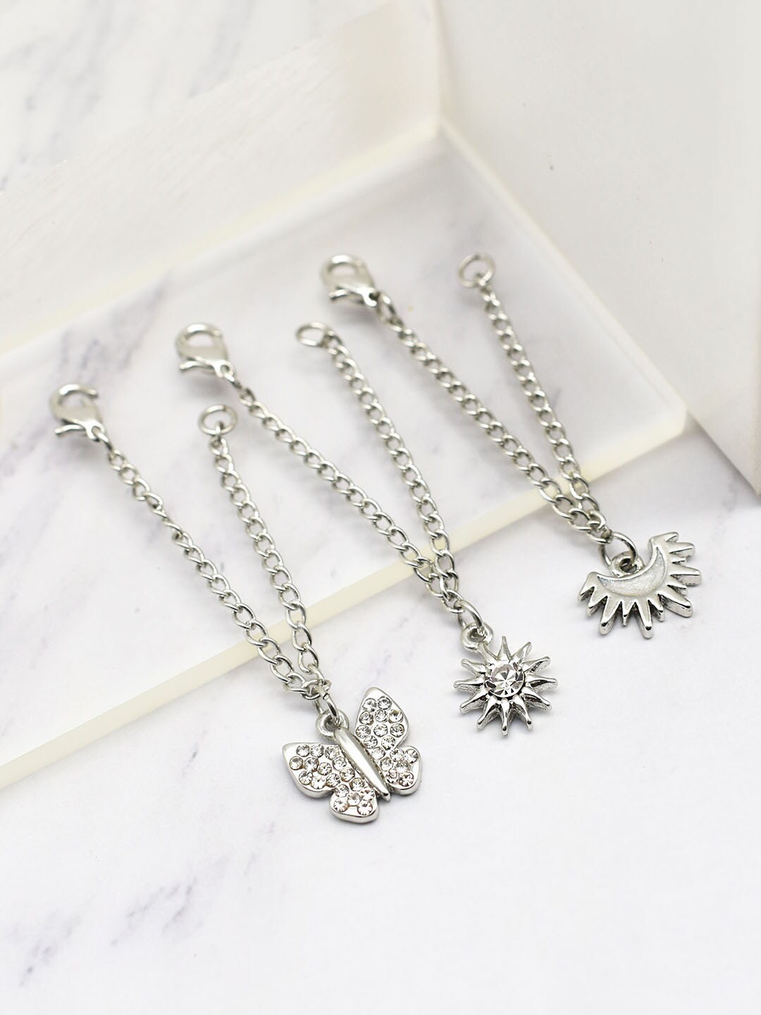 

JOKER & WITCH Women Silver-Toned & White Set Of 3 Stone Studded Watch Charm